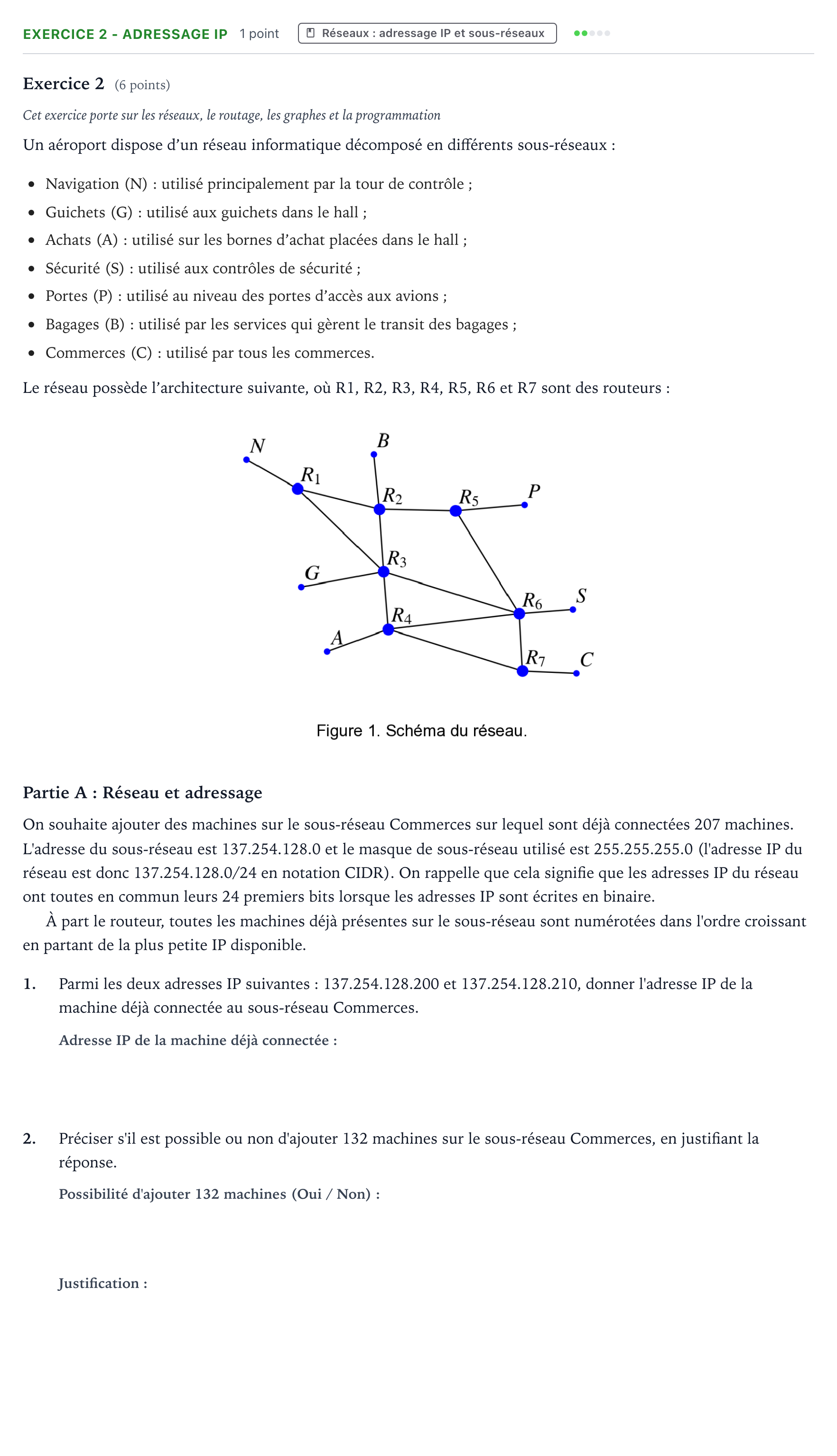 Énoncé: Exercice 2 - Adressage IP · Bac Numérique et Sciences Informatiques Asie jour 1 - Remplacement 2025