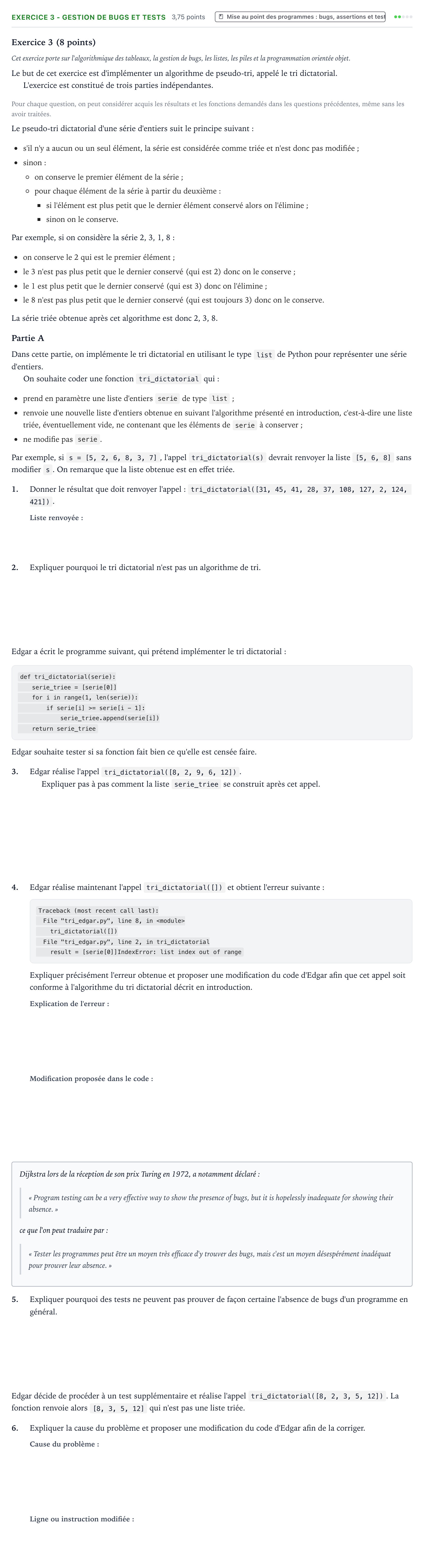 Énoncé: Exercice 3 - Gestion de bugs et tests · Bac Numérique et Sciences Informatiques Asie jour 1 - Remplacement 2025