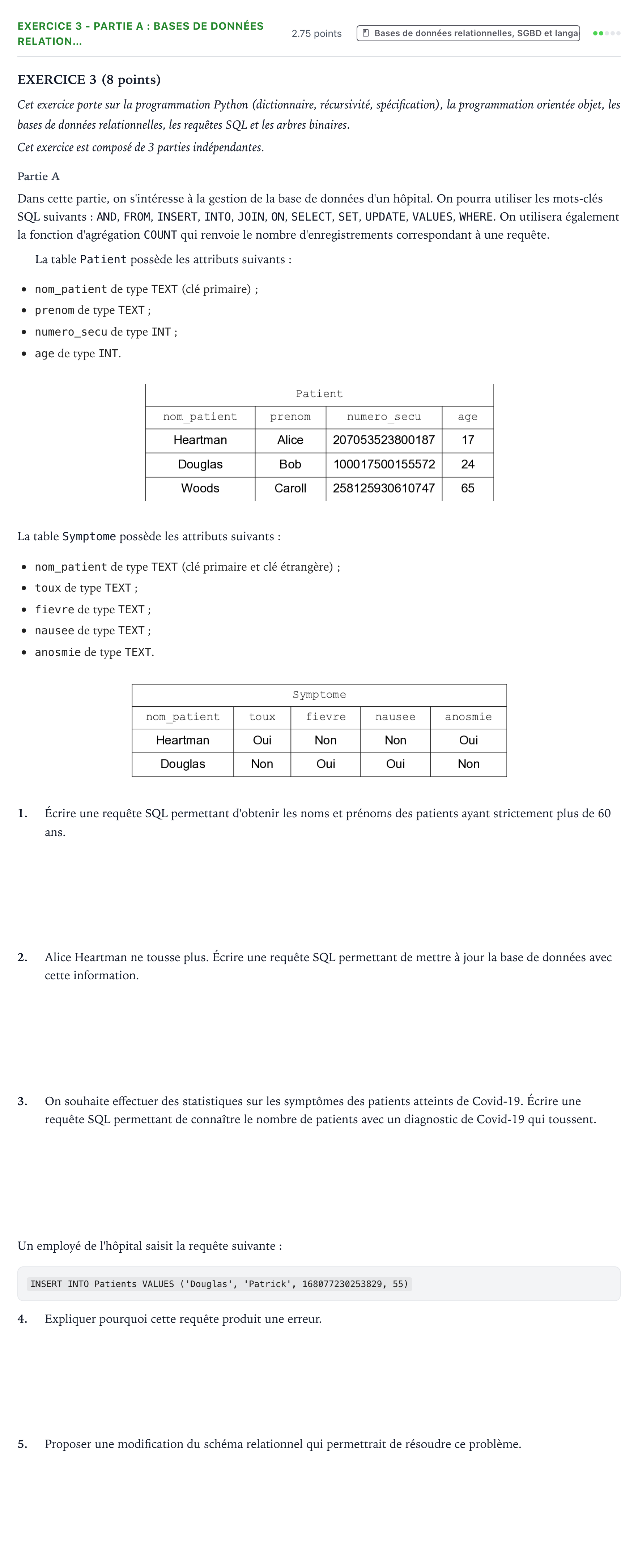 Énoncé: Exercice 3 - Partie A : Bases de données relation… · Bac Numérique et Sciences Informatiques Asie 2025 (jour 2)