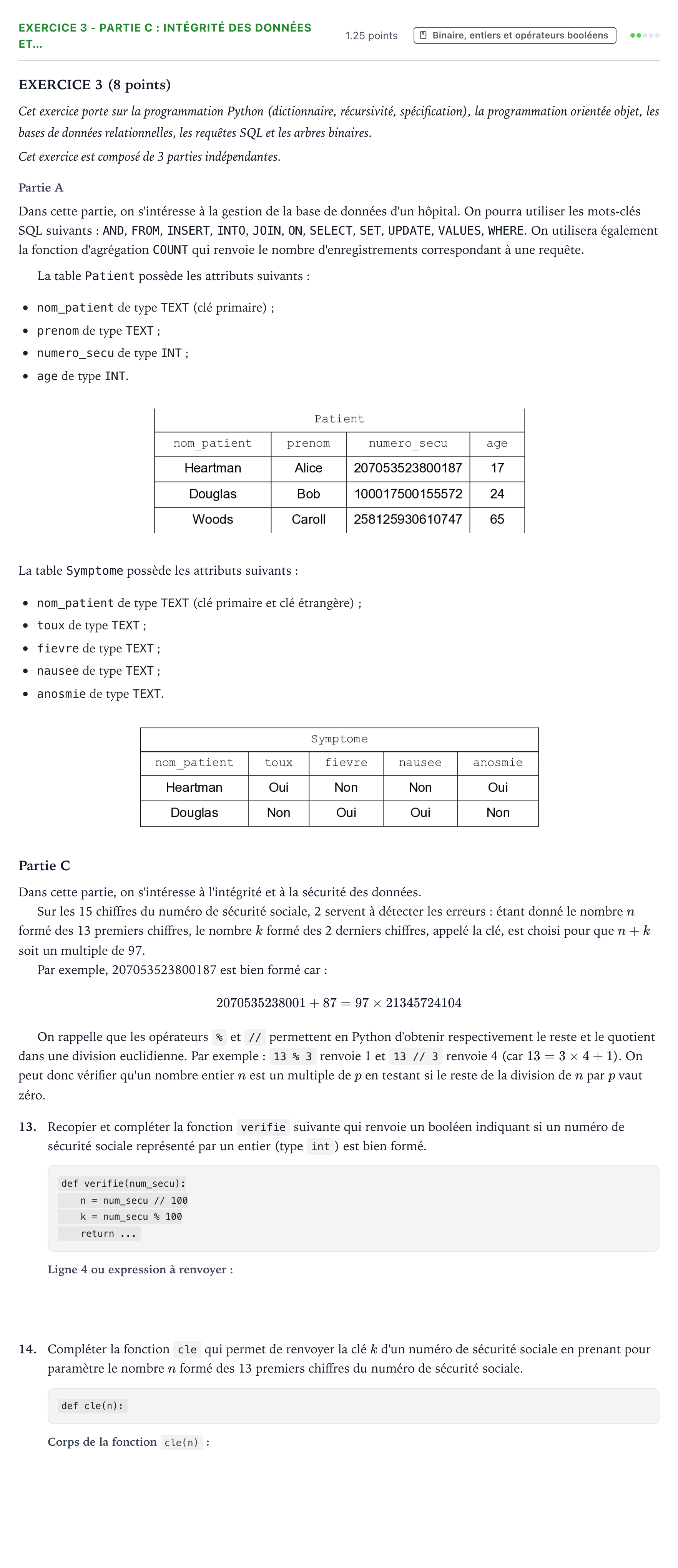 Énoncé: Exercice 3 - Partie C : Intégrité des données et… · Bac Numérique et Sciences Informatiques Asie 2025 (jour 2)