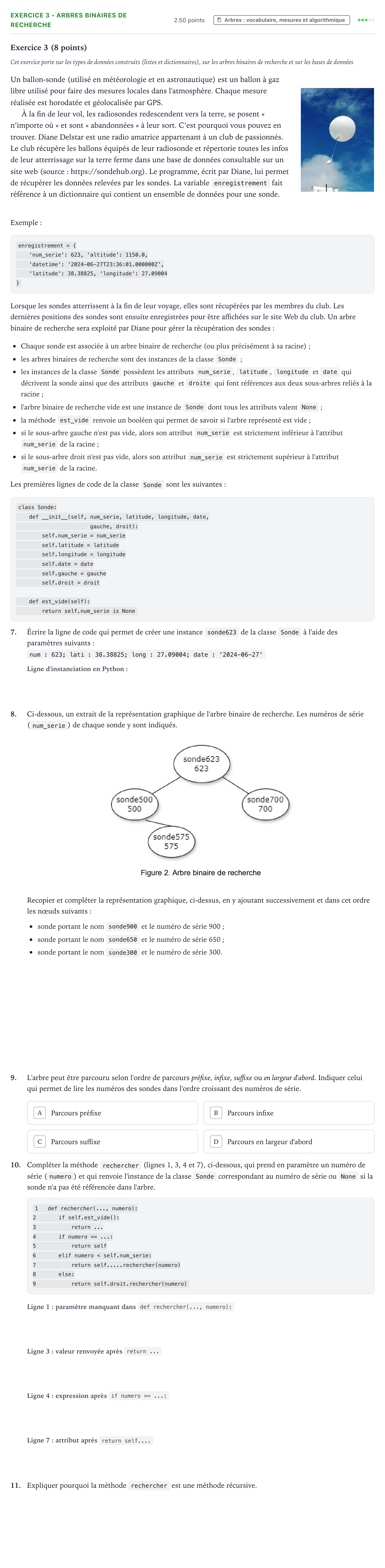 Énoncé: Exercice 3 - Arbres binaires de recherche · Bac Numérique et Sciences Informatiques Centres étrangers (Afrique) 2025 (jour 1)