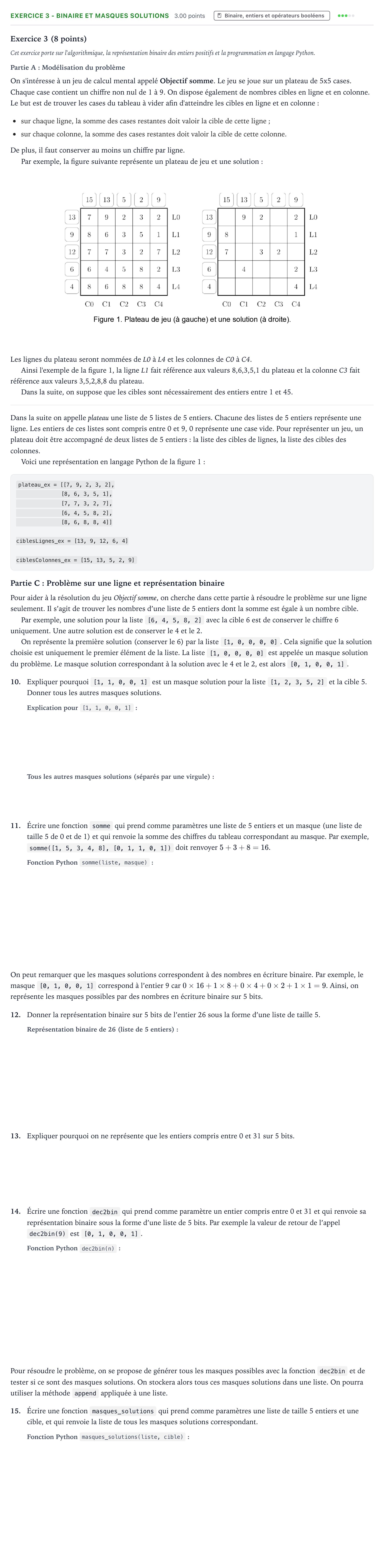 Énoncé: Exercice 3 - Binaire et masques solutions · Bac Numérique et Sciences Informatiques Nouvelle-Calédonie 2025 (jour 1)