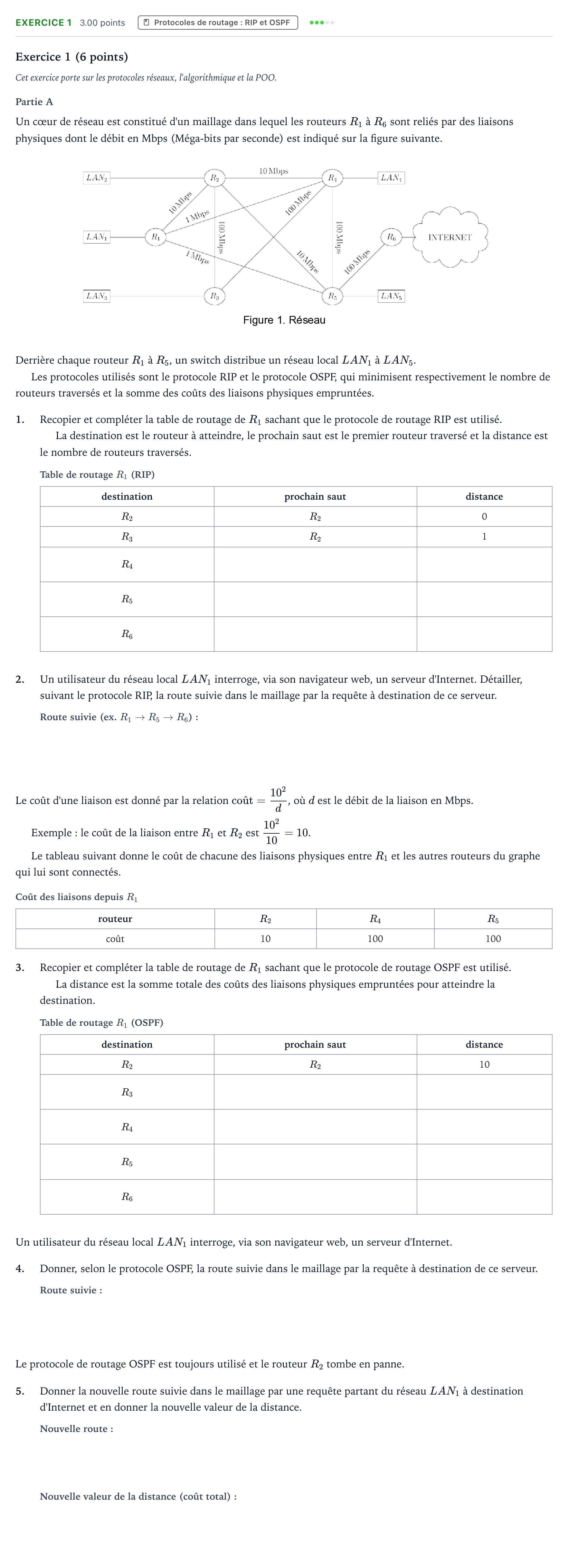 Énoncé: Exercice 1 - Protocoles de routage · Bac Numérique et Sciences Informatiques Polynésie 2025 (jour 1)