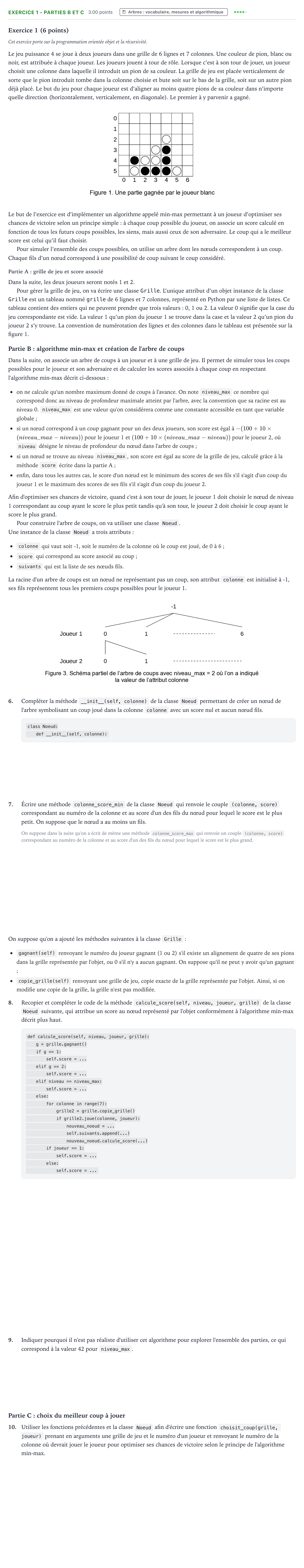 Énoncé: Exercice 1 - Parties B et C · Bac Numérique et Sciences Informatiques Amérique du Nord 2026 (jour 1)
