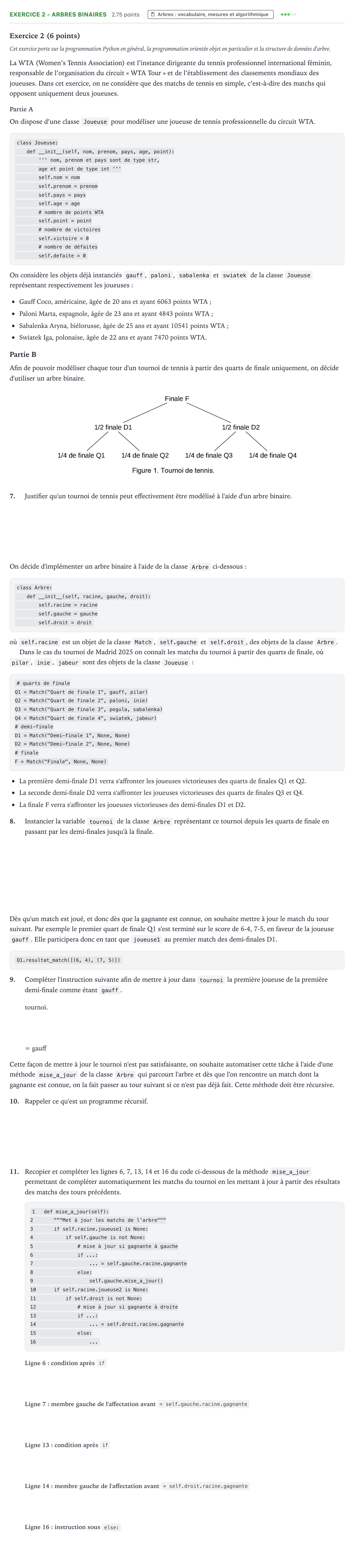 Énoncé: Exercice 2 - Arbres binaires · Bac Numérique et Sciences Informatiques Amérique du Nord 2026 (jour 2)