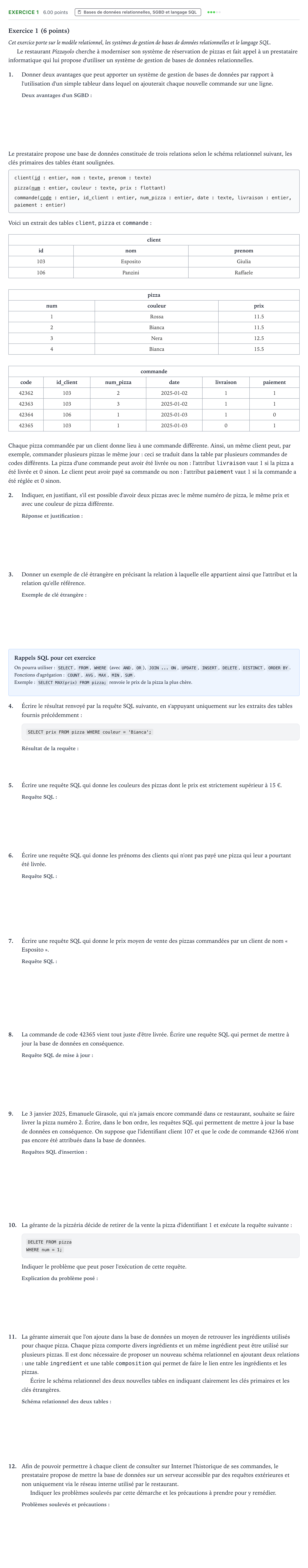 Énoncé: Exercice 1 · Bac Numérique et Sciences Informatiques Antilles-Guyane 2026 (jour 1)