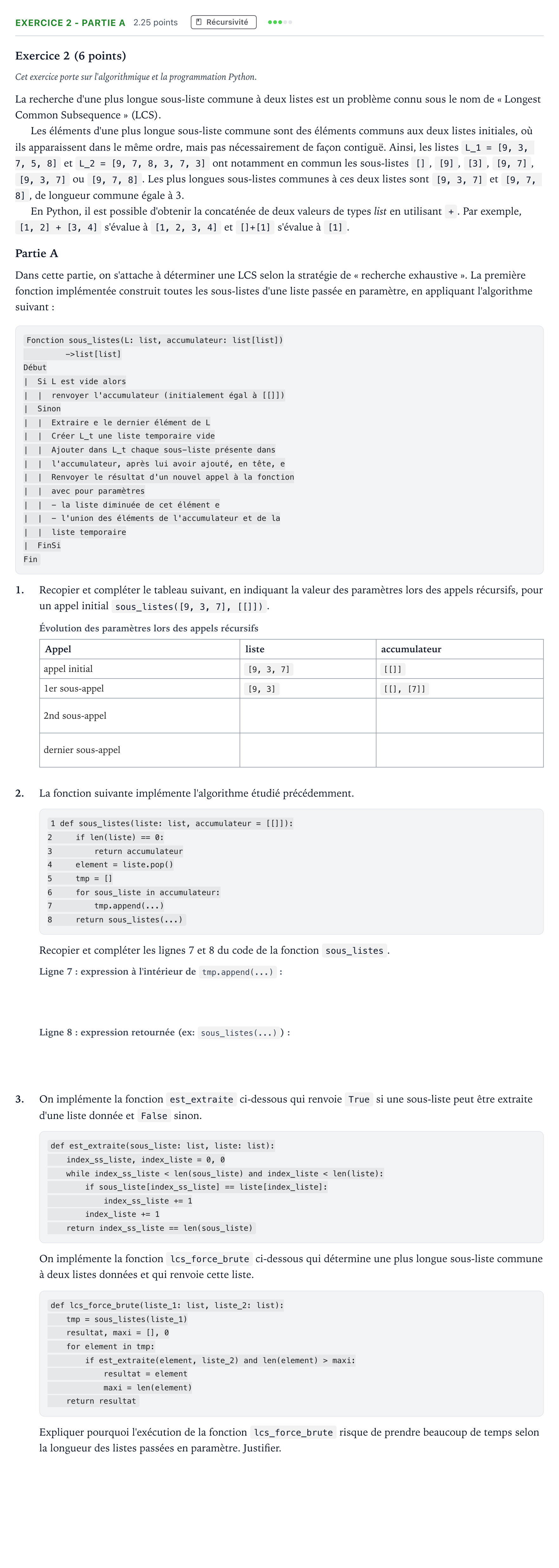 Énoncé: Exercice 2 - Partie A · Bac Numérique et Sciences Informatiques Antilles-Guyane 2026 (jour 1)