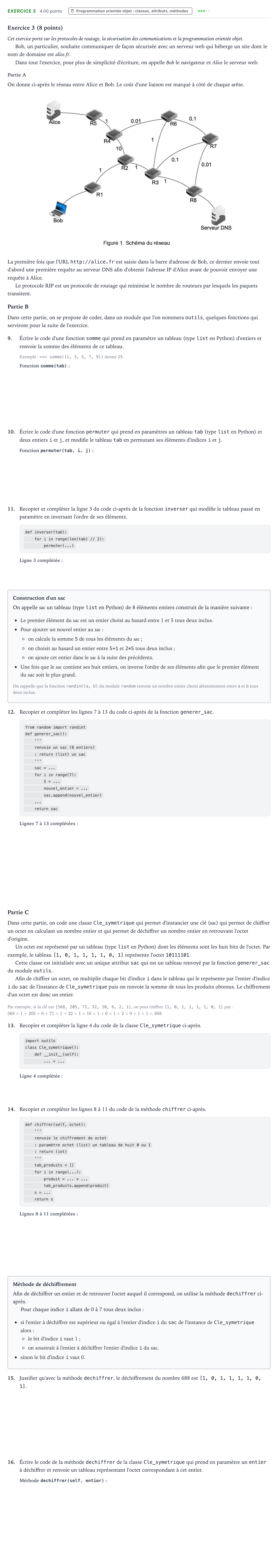 Énoncé: Exercice 3 - Programmation orientée objet · Bac Numérique et Sciences Informatiques Antilles-Guyane 2026 (jour 1)