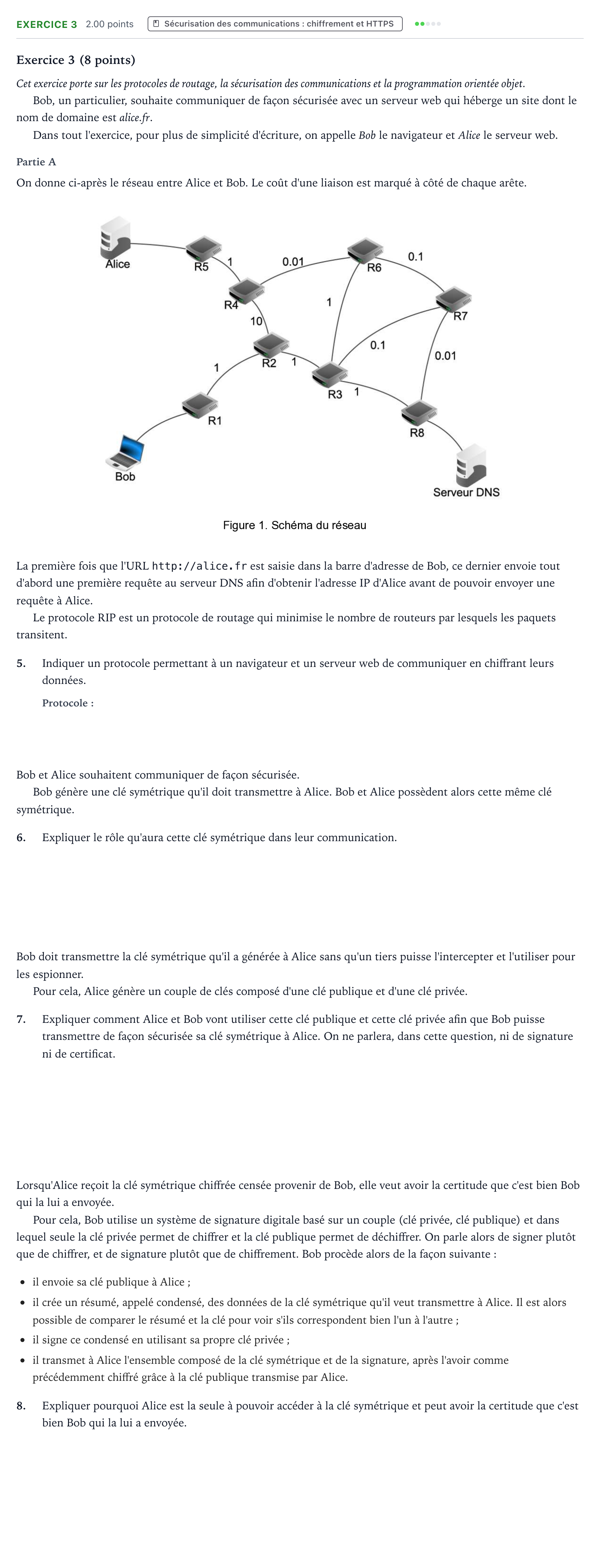 Énoncé: Exercice 3 - Sécurisation des communications · Bac Numérique et Sciences Informatiques Antilles-Guyane 2026 (jour 1)