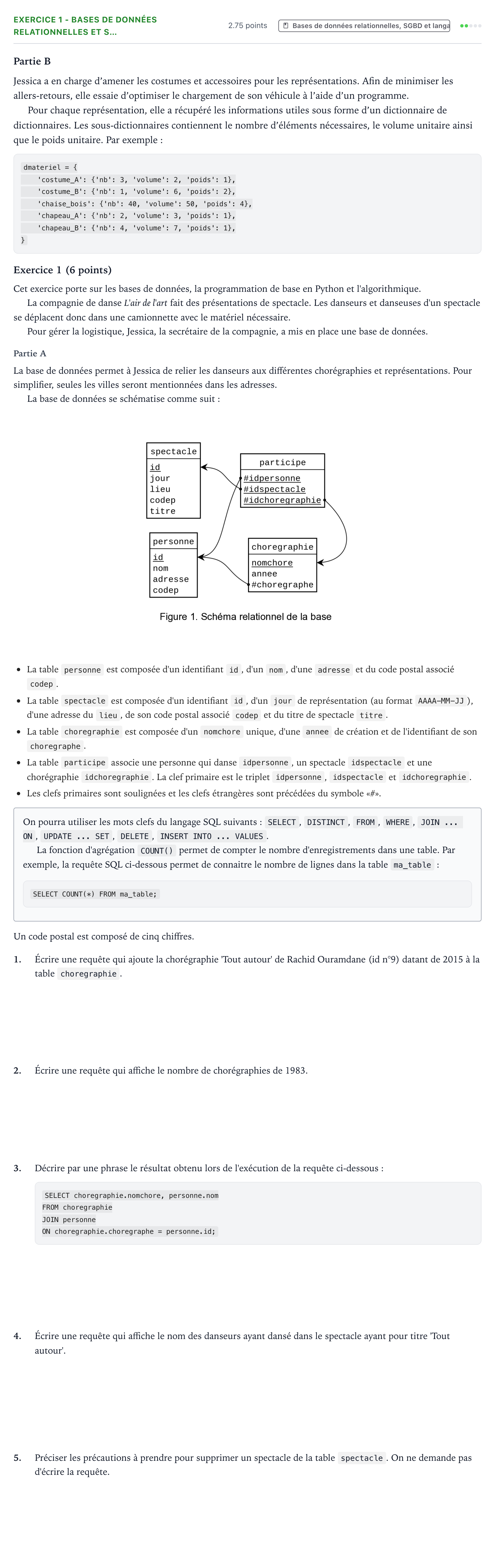 Énoncé: Exercice 1 - Bases de données relationnelles et S… · Bac Numérique et Sciences Informatiques Asie 2026 (jour 1)
