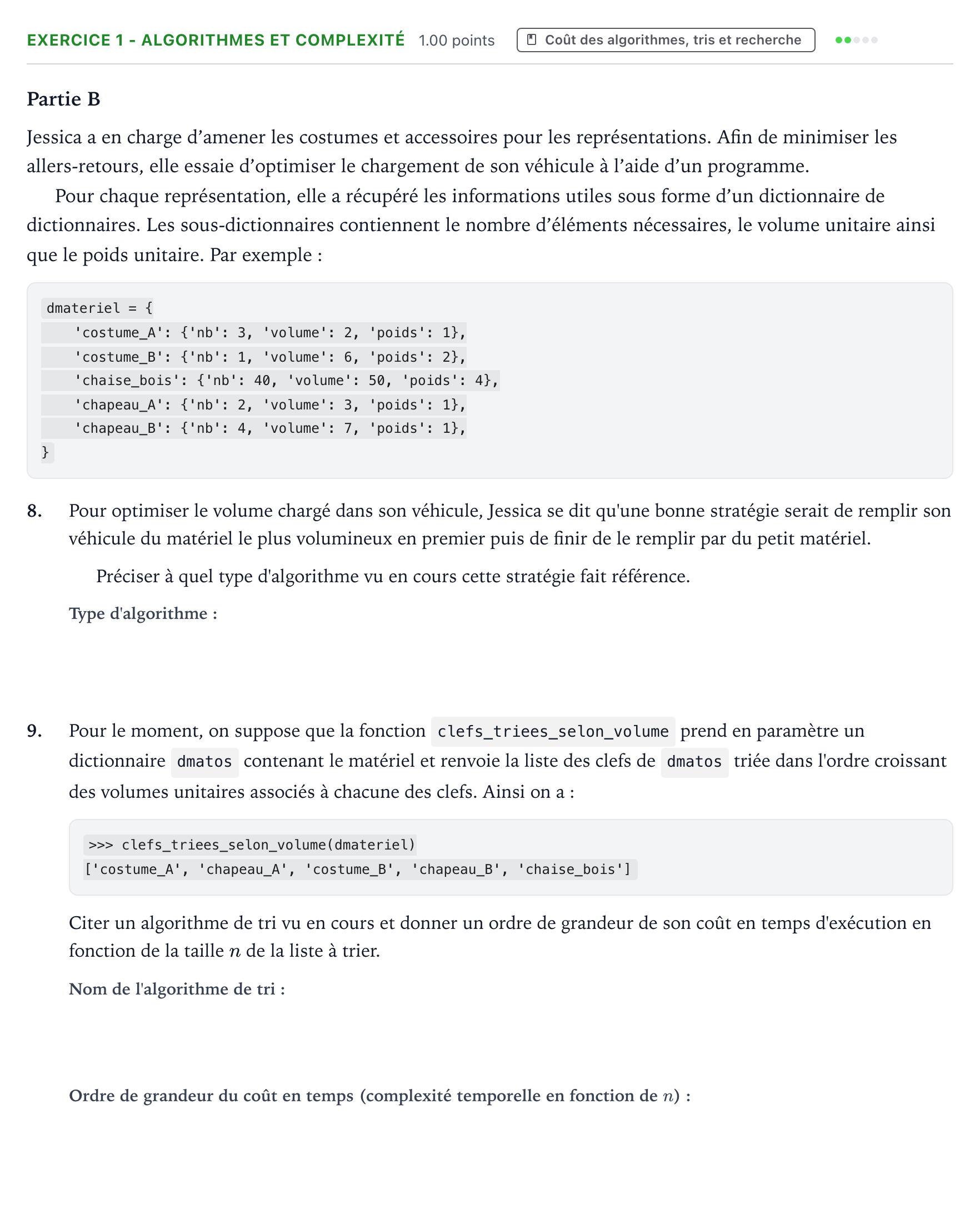 Énoncé: Exercice 1 - Algorithmes et complexité · Bac Numérique et Sciences Informatiques Asie 2026 (jour 1)