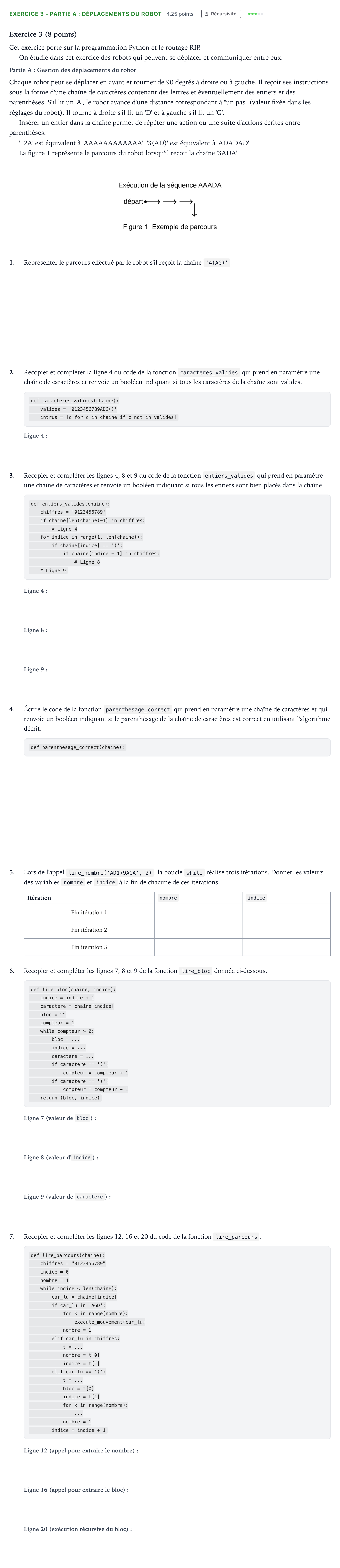 Énoncé: Exercice 3 - Partie A : Déplacements du robot · Bac Numérique et Sciences Informatiques Asie 2026 (jour 2)