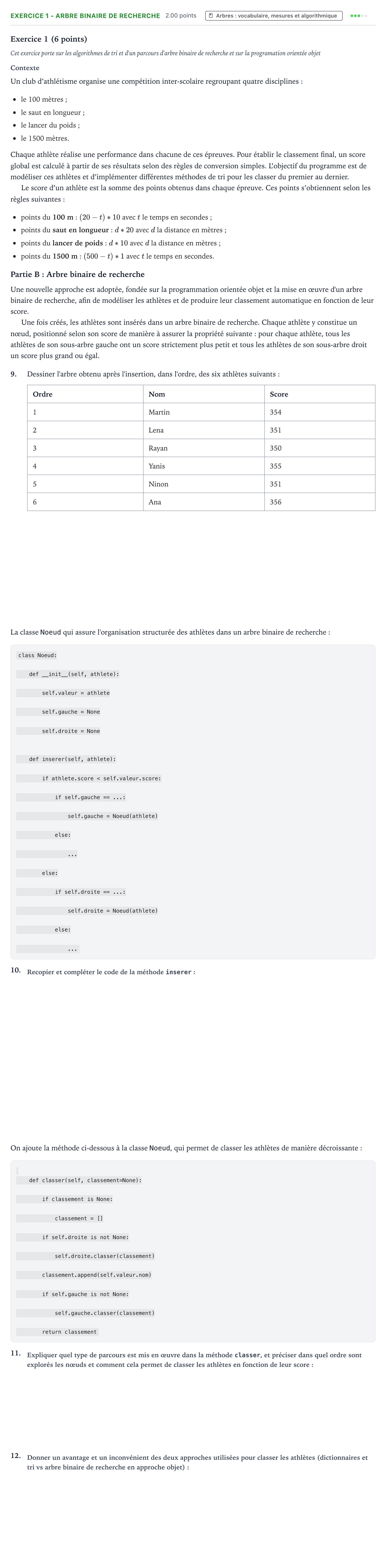 Énoncé: Exercice 1 - Arbre binaire de recherche · Bac Numérique et Sciences Informatiques Centres étrangers (Afrique) 2026 (jour 1)