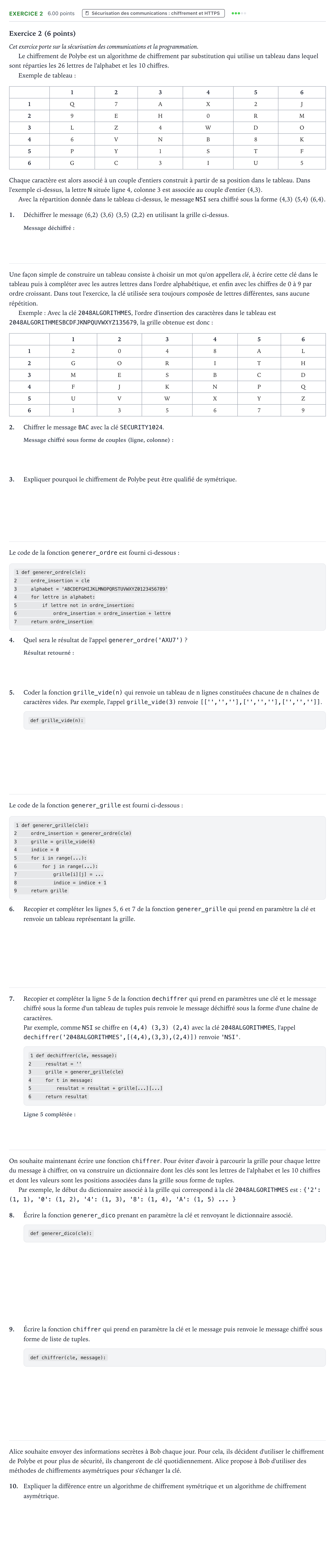 Énoncé: Exercice 2 · Bac Numérique et Sciences Informatiques Centres étrangers (Afrique) 2026 (jour 1)