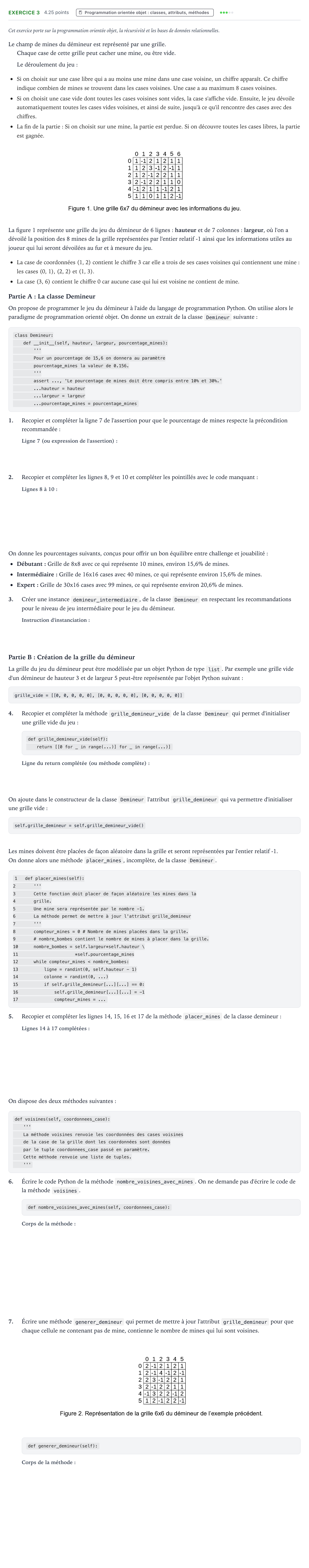 Énoncé: Exercice 3 - Programmation orientée objet · Bac Numérique et Sciences Informatiques Centres étrangers (Afrique) 2026 (jour 1)