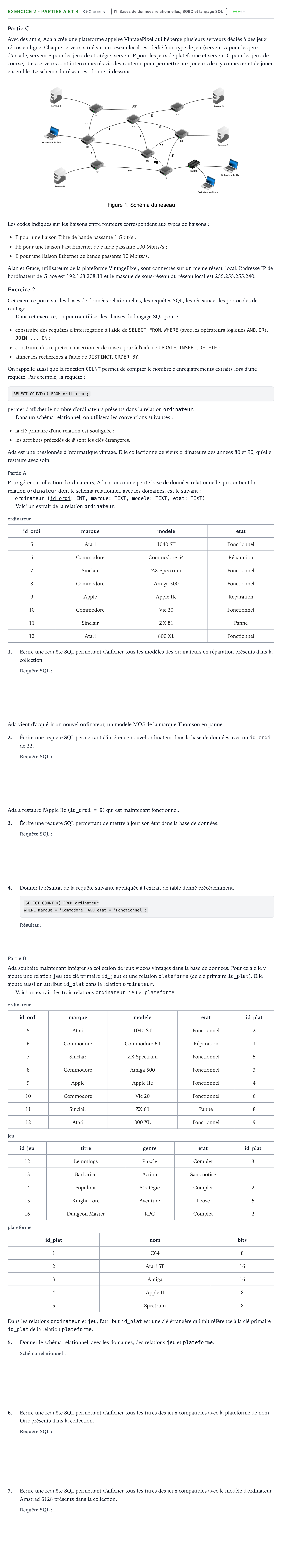 Énoncé: Exercice 2 - Parties A et B · Bac Numérique et Sciences Informatiques Centres étrangers (Afrique) 2026 (jour 2)