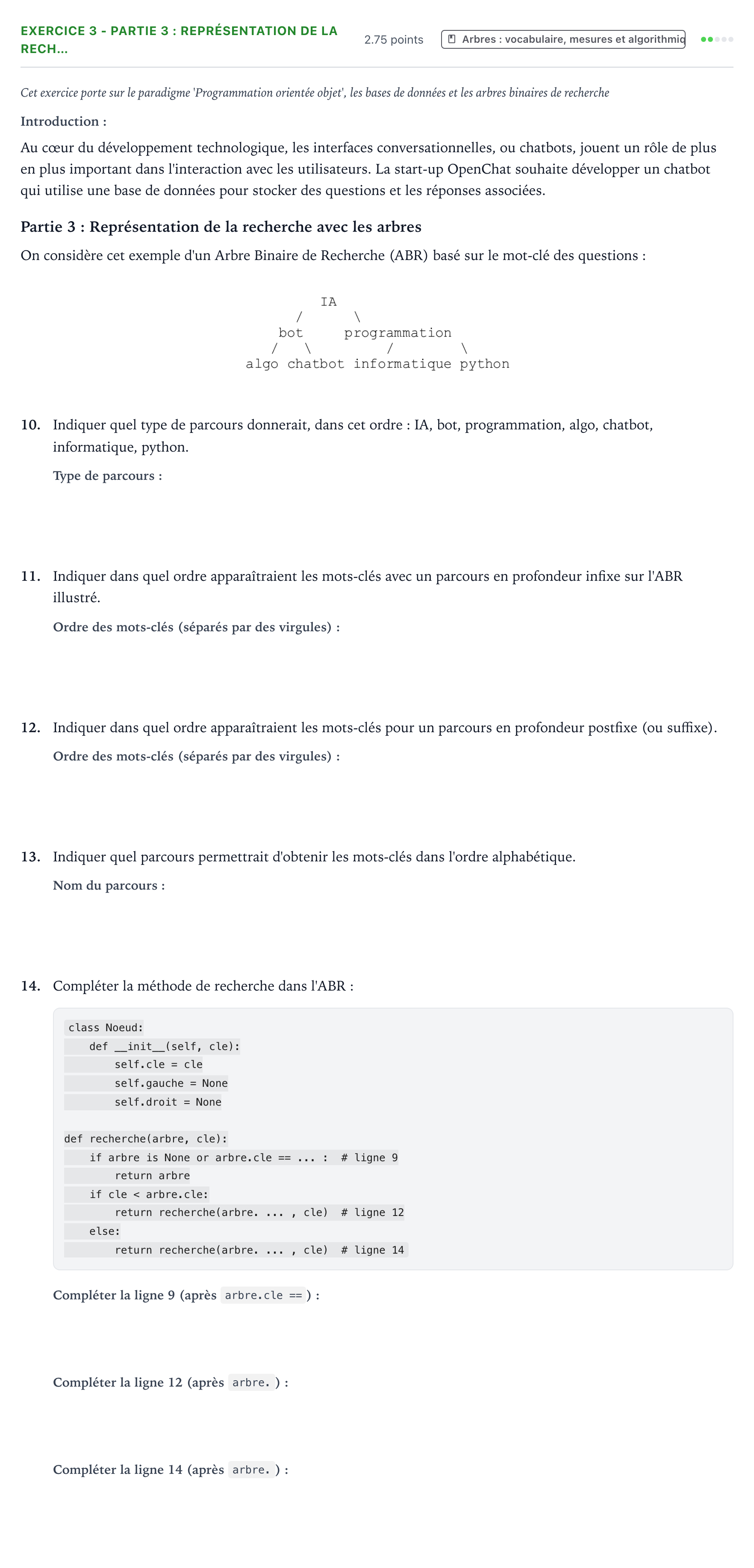 Énoncé: Exercice 3 - Partie 3 : Représentation de la rech… · Bac Numérique et Sciences Informatiques Polynésie 2026 (jour 1)