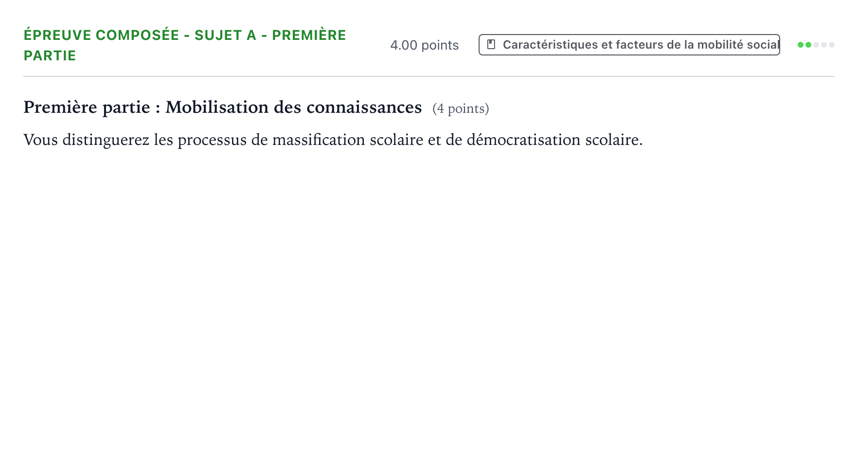 Énoncé: Épreuve composée - Sujet A - Première partie · Bac Sciences Économiques et Sociales Amérique du Nord 2021 (jour 1)