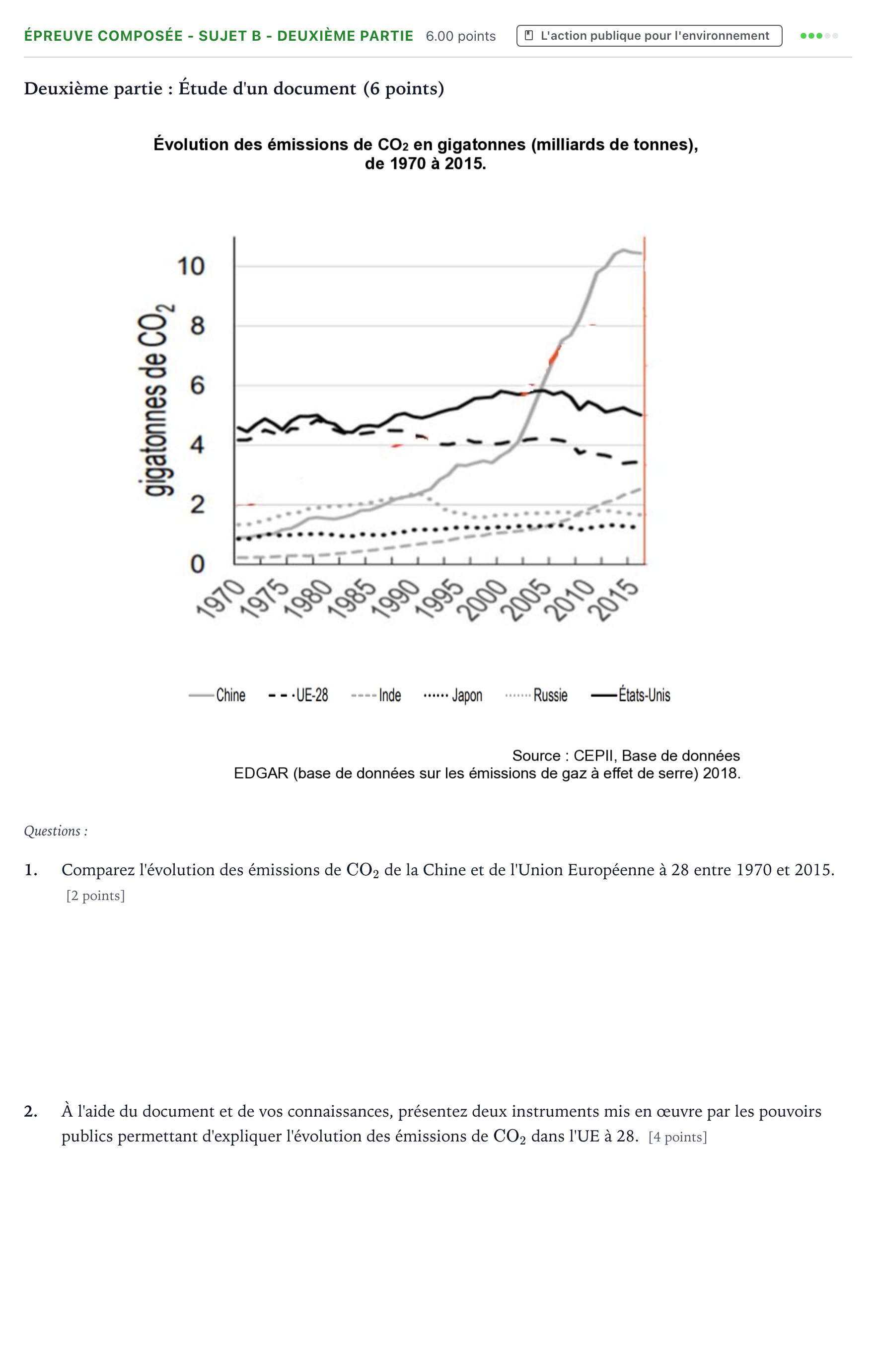 Énoncé: Épreuve composée - Sujet B - Deuxième partie · Bac Sciences Économiques et Sociales Amérique du Nord 2021 (jour 1)