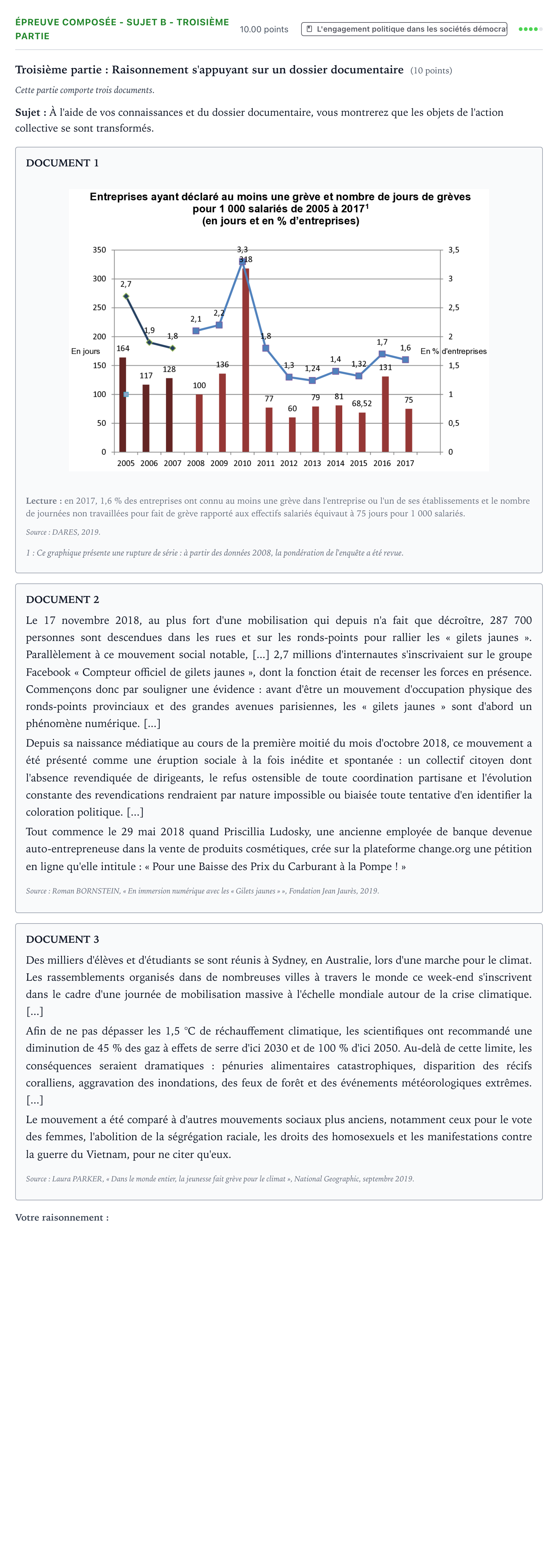 Énoncé: Épreuve composée - Sujet B - Troisième partie · Bac Sciences Économiques et Sociales Amérique du Nord 2021 (jour 1)