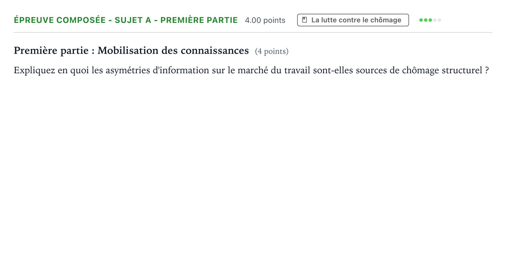 Énoncé: Épreuve composée - Sujet A - Première partie · Bac Sciences Économiques et Sociales Asie 2021 (jour 1)