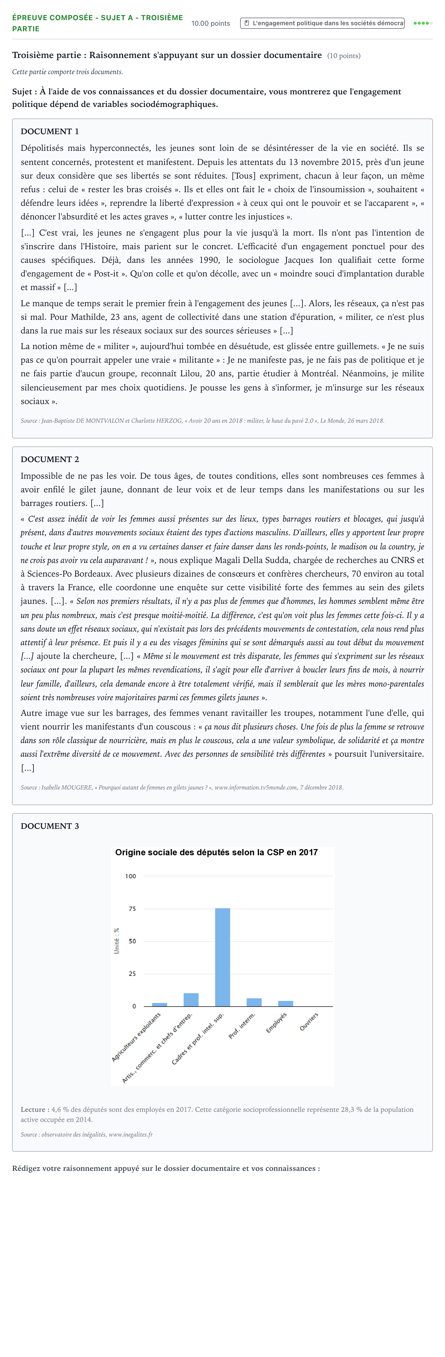 Énoncé: Épreuve composée - Sujet A - Troisième partie · Bac Sciences Économiques et Sociales Asie 2021 (jour 1)