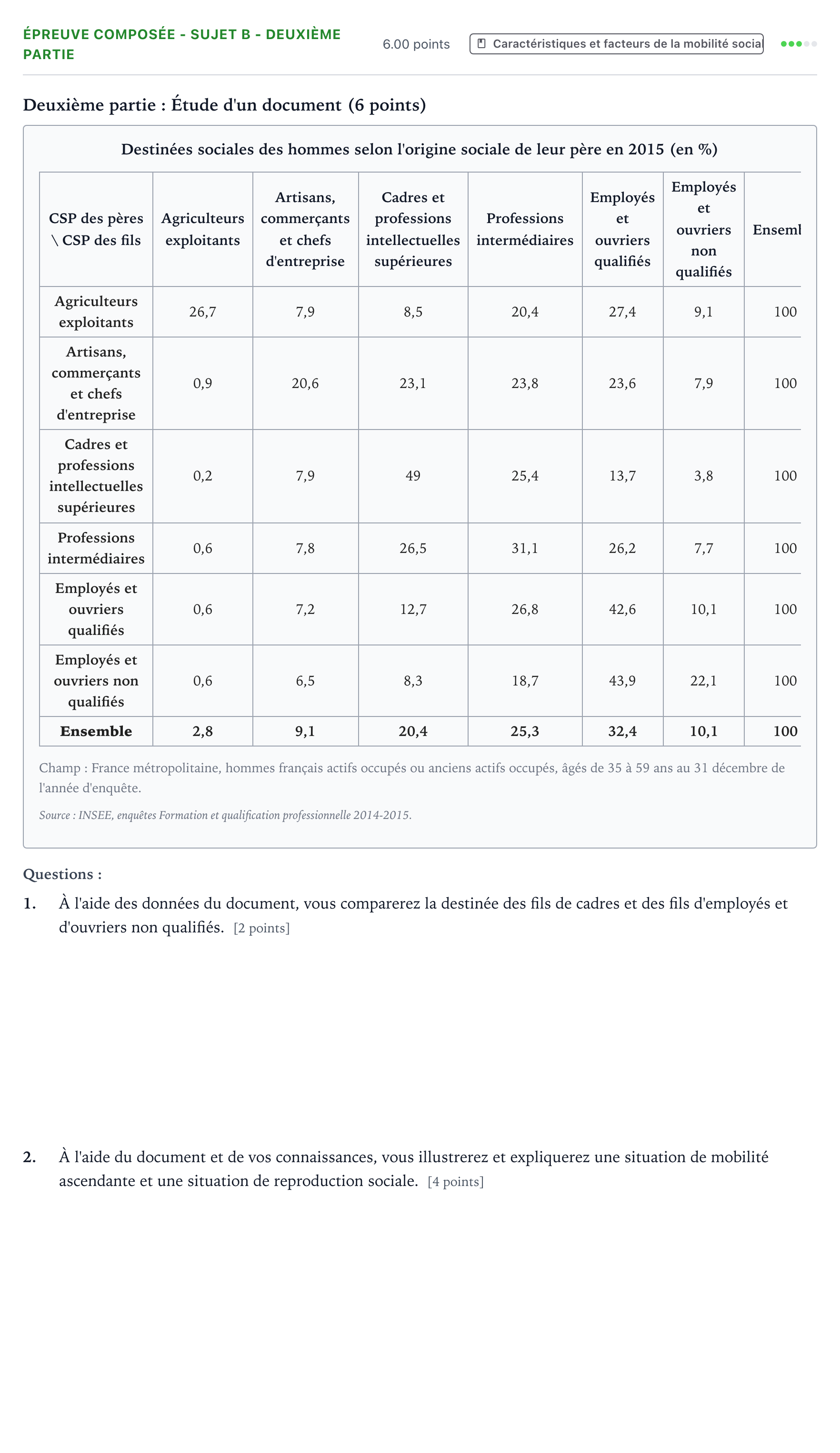 Énoncé: Épreuve composée - Sujet B - Deuxième partie · Bac Sciences Économiques et Sociales Asie 2021 (jour 1)