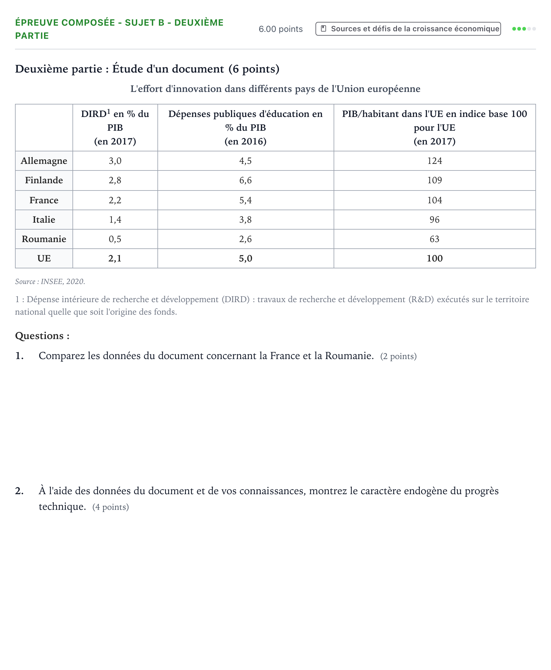 Énoncé: Épreuve composée - Sujet B - Deuxième partie · Bac Sciences Économiques et Sociales Centres étrangers (Afrique) 2021 (jour 1)