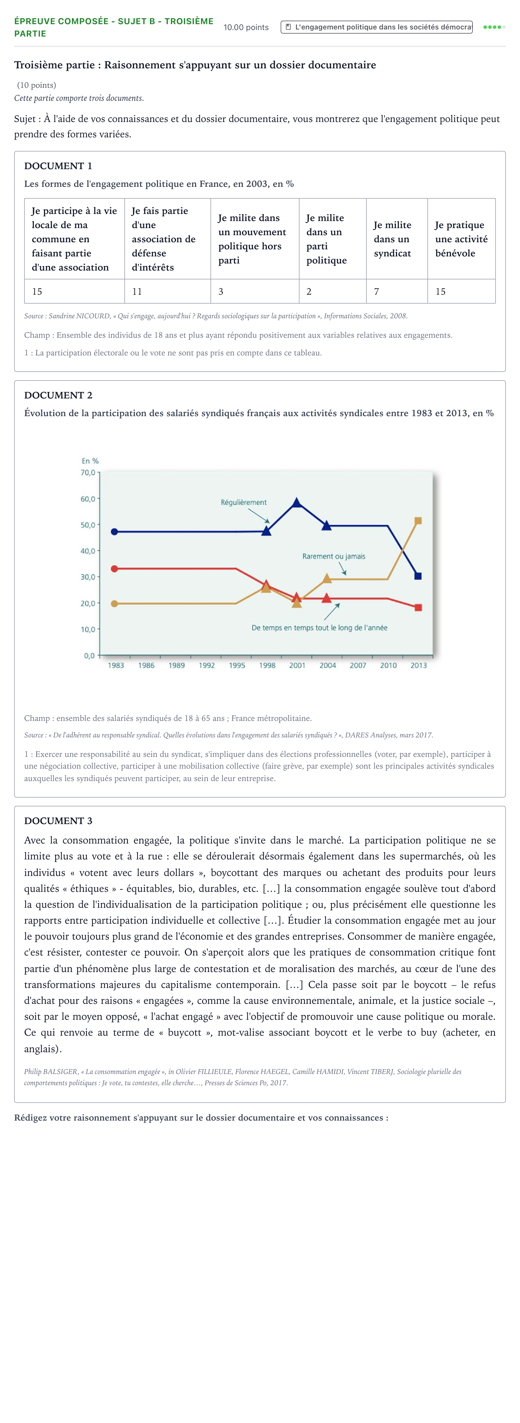 Énoncé: Épreuve composée - Sujet B - Troisième partie · Bac Sciences Économiques et Sociales Centres étrangers (Afrique) 2021 (jour 1)