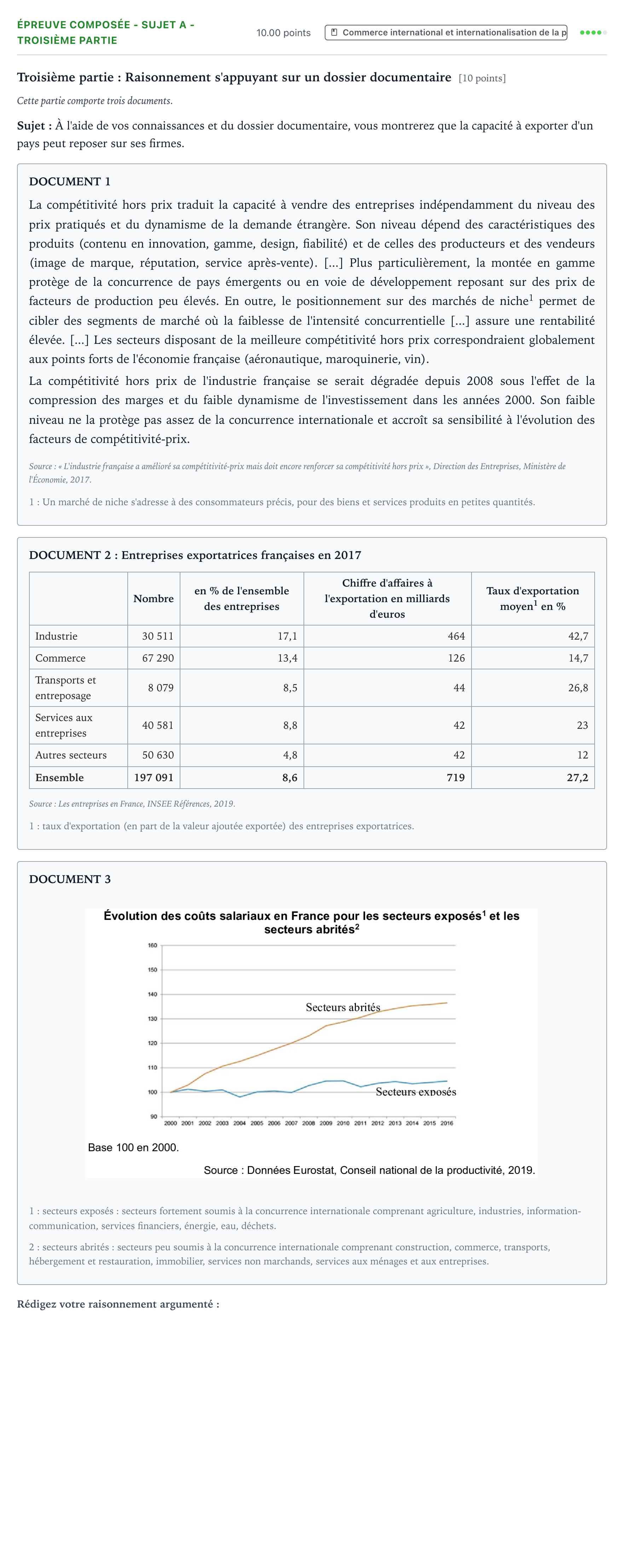Énoncé: Épreuve composée - Sujet A - Troisième partie · Bac Sciences Économiques et Sociales Centres étrangers (Afrique) 2021 (jour 2)