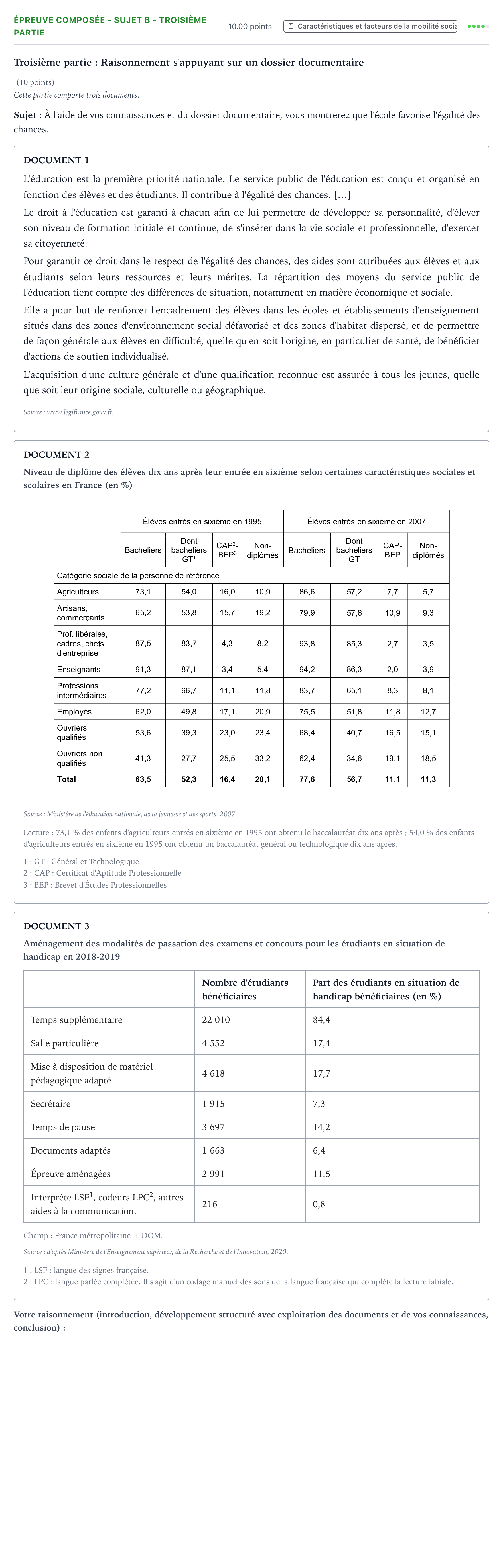 Énoncé: Épreuve composée - Sujet B - Troisième partie · Bac Sciences Économiques et Sociales Centres étrangers (Afrique) 2021 (jour 2)
