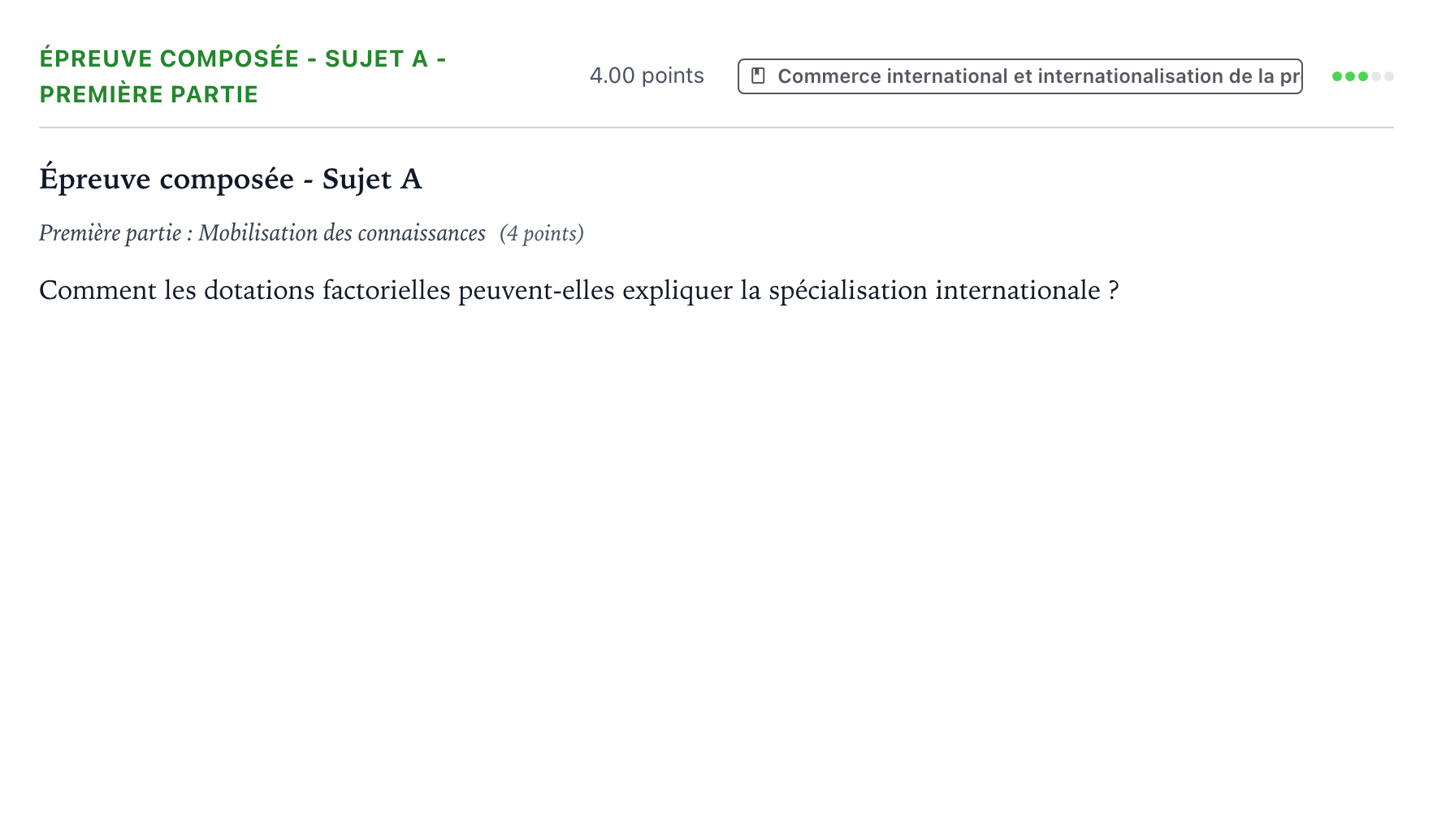 Énoncé: Épreuve composée - Sujet A - Première partie · Bac Sciences Économiques et Sociales Métropole Candidat libre 2021 (sujet 1)