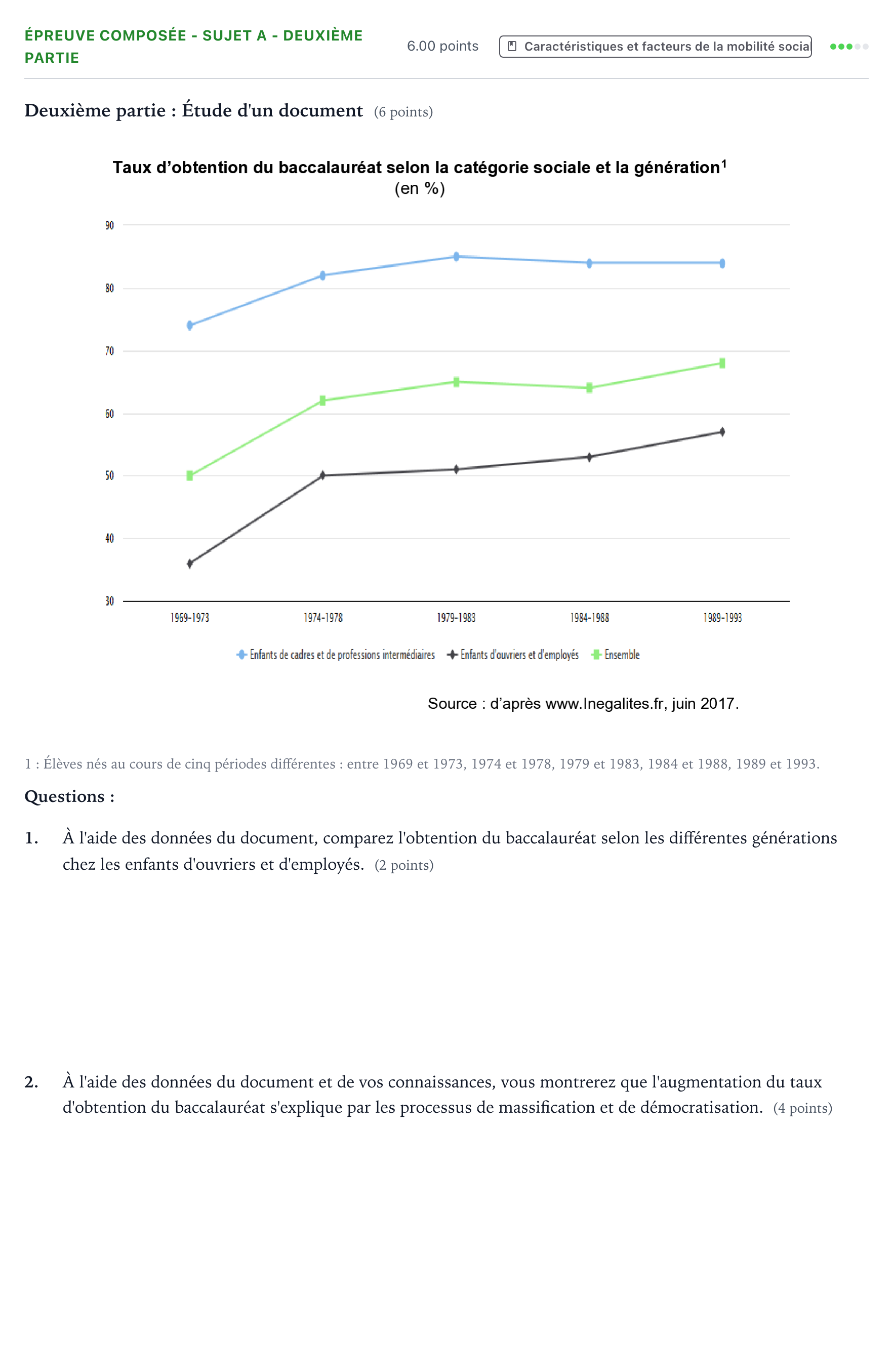 Énoncé: Épreuve composée - Sujet A - Deuxième partie · Bac Sciences Économiques et Sociales Métropole Candidat libre 2021 (sujet 1)