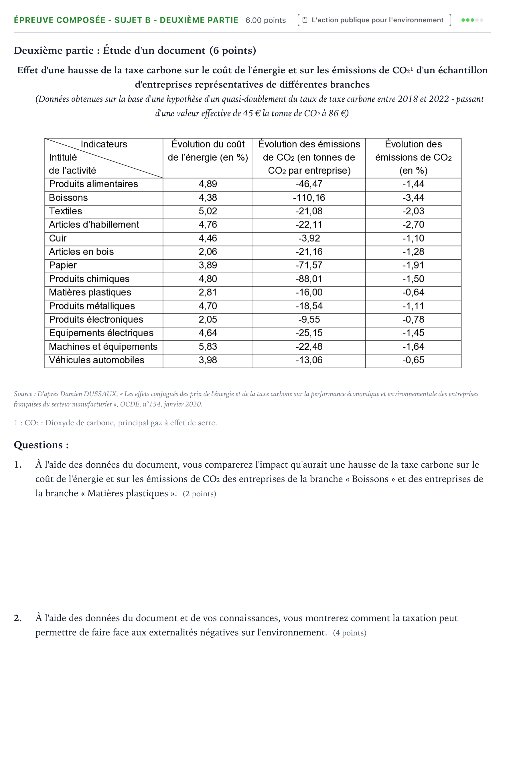 Énoncé: Épreuve composée - Sujet B - Deuxième partie · Bac Sciences Économiques et Sociales Métropole Candidat libre 2021 (sujet 1)