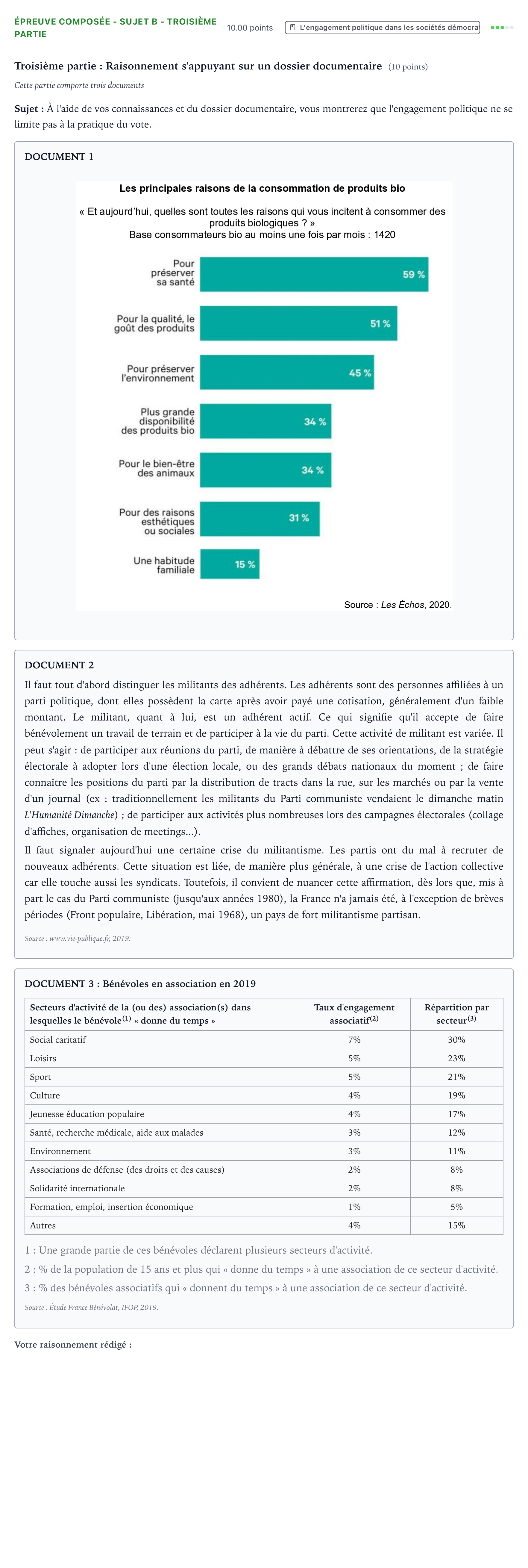Énoncé: Épreuve composée - Sujet B - Troisième partie · Bac Sciences Économiques et Sociales Métropole Candidat libre 2021 (sujet 1)