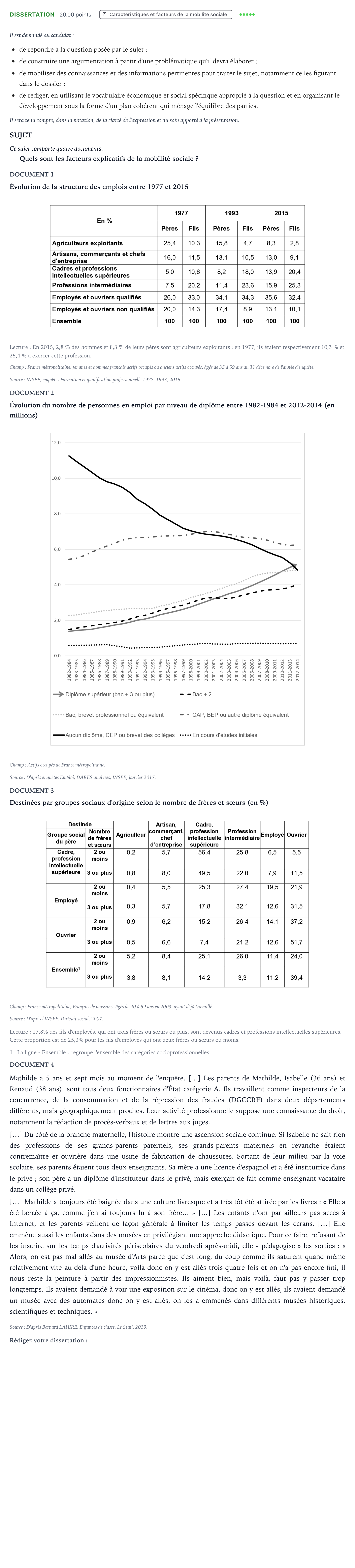 Énoncé: Dissertation · Bac Sciences Économiques et Sociales Métropole Candidat libre 2021 (sujet 2)