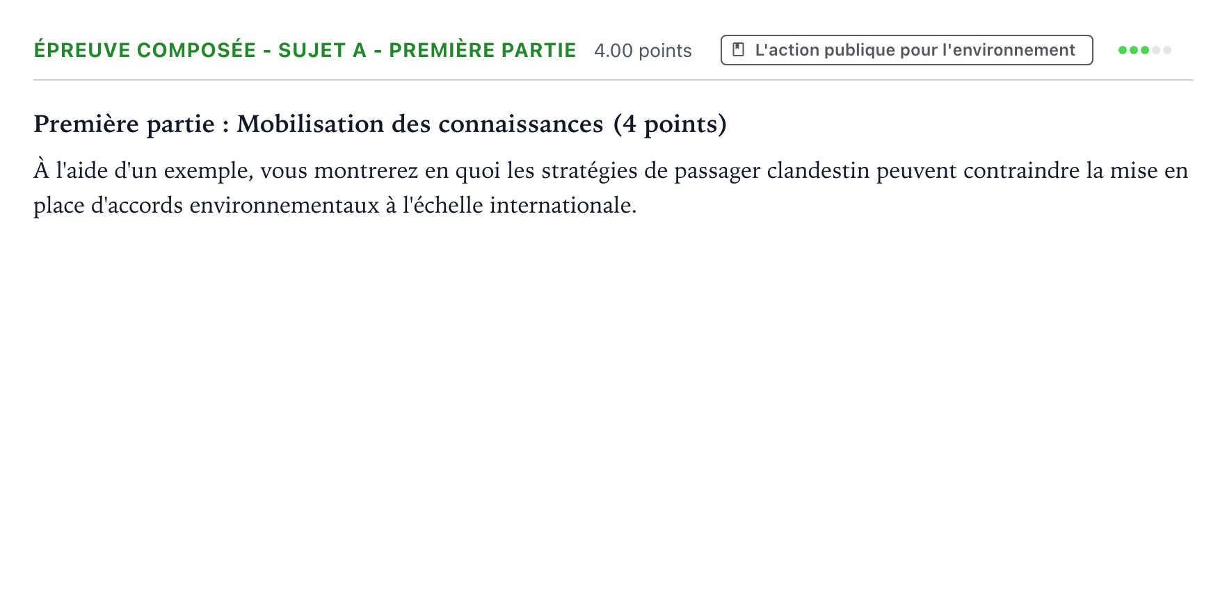Énoncé: Épreuve composée - Sujet A - Première partie · Bac Sciences Économiques et Sociales Métropole Candidat libre 2021 (sujet 2)