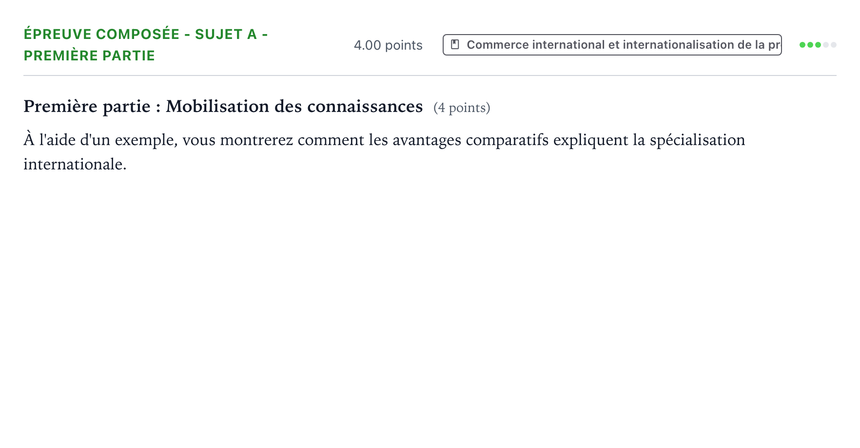 Énoncé: Épreuve composée - Sujet A - Première partie · Bac Sciences Économiques et Sociales Métropole 1 remplacement 2021