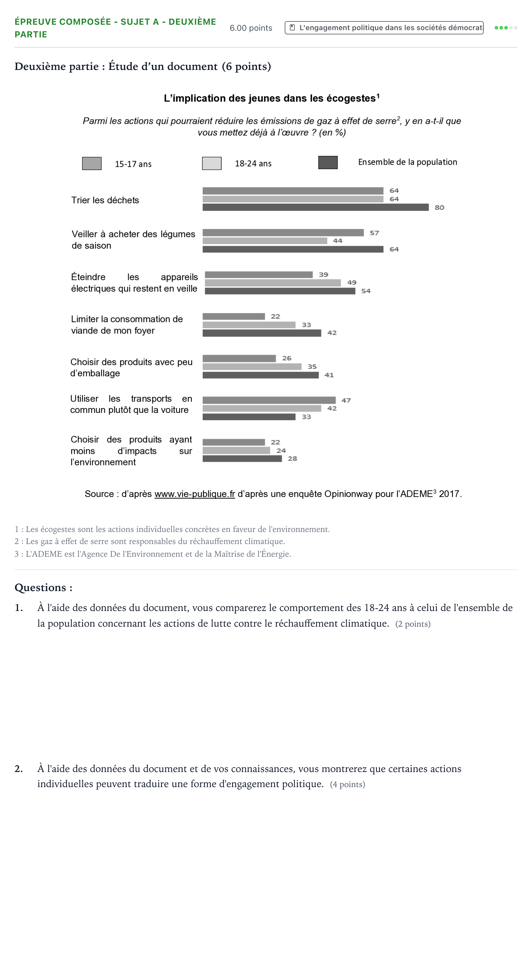 Énoncé: Épreuve composée - Sujet A - Deuxième partie · Bac Sciences Économiques et Sociales Métropole 1 remplacement 2021