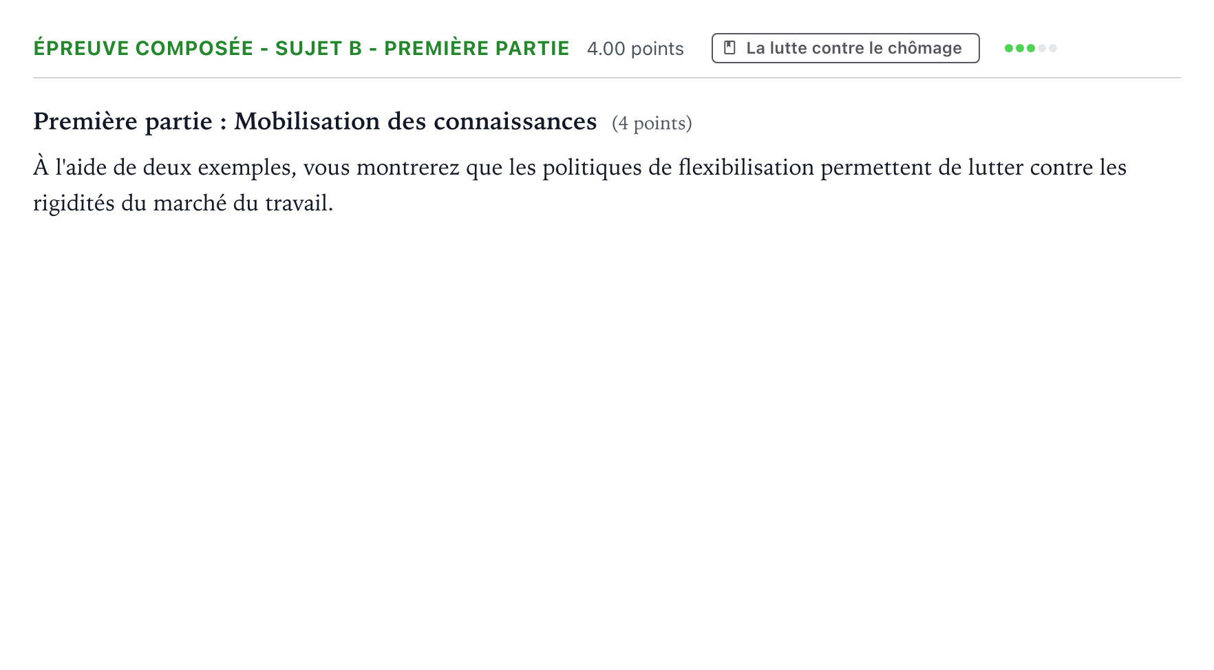Énoncé: Épreuve composée - Sujet B - Première partie · Bac Sciences Économiques et Sociales Métropole 1 remplacement 2021