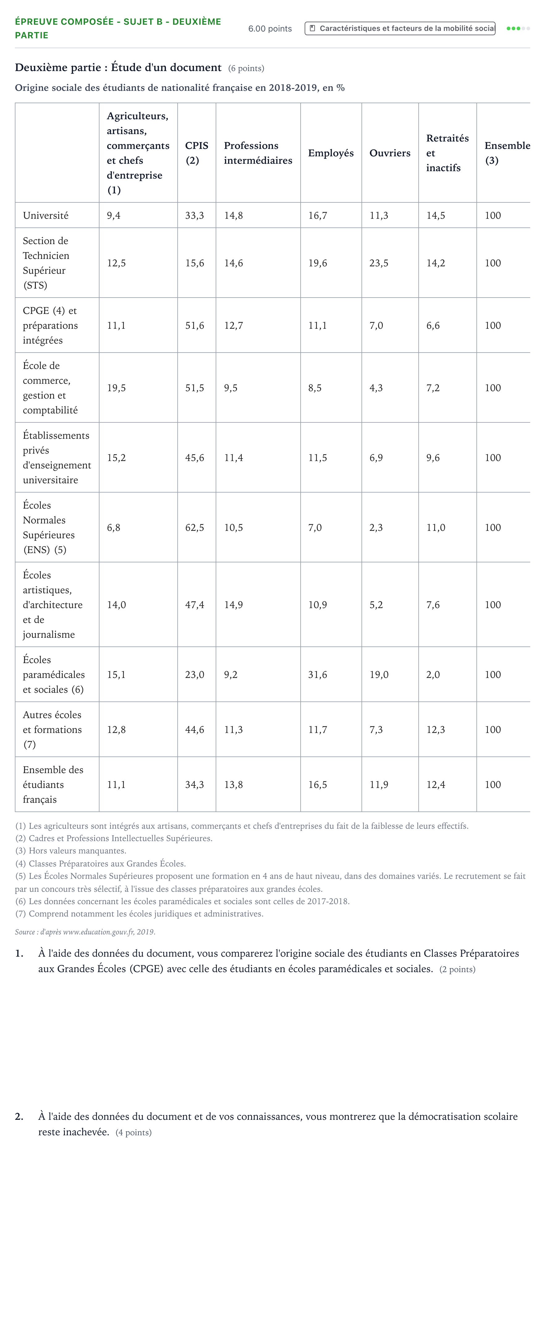 Énoncé: Épreuve composée - Sujet B - Deuxième partie · Bac Sciences Économiques et Sociales Métropole 1 remplacement 2021