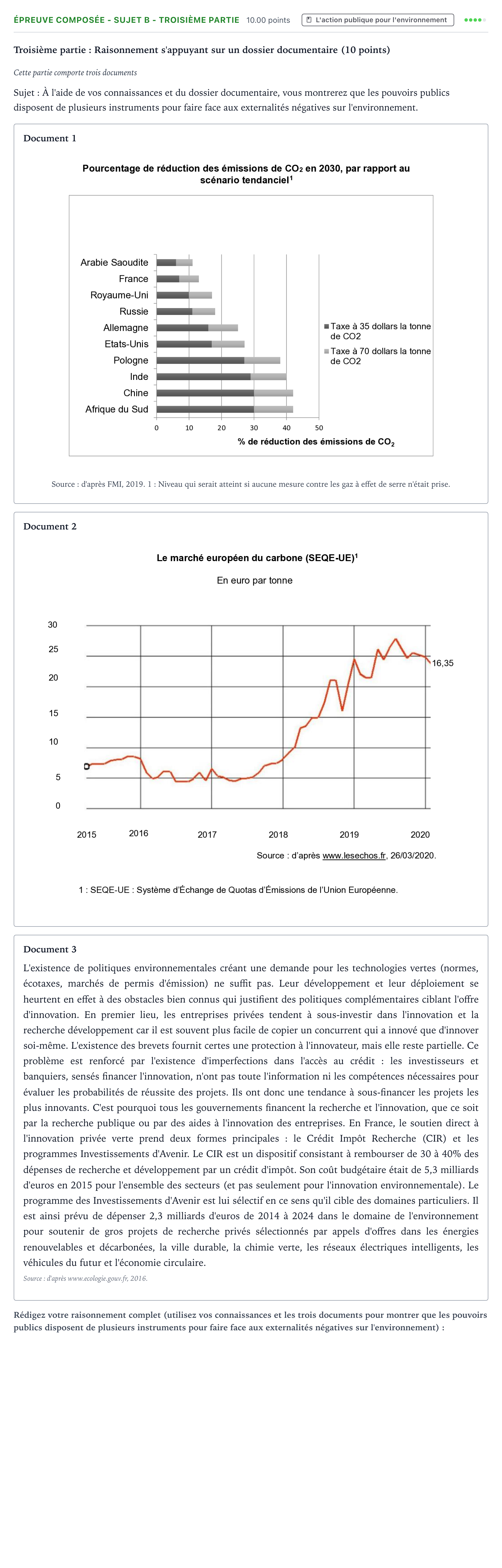 Énoncé: Épreuve composée - Sujet B - Troisième partie · Bac Sciences Économiques et Sociales Métropole 1 remplacement 2021