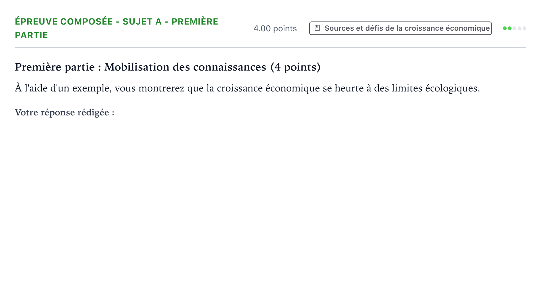 Énoncé: Épreuve composée - Sujet A - Première partie · Bac Sciences Économiques et Sociales Métropole 2 remplacement 2021