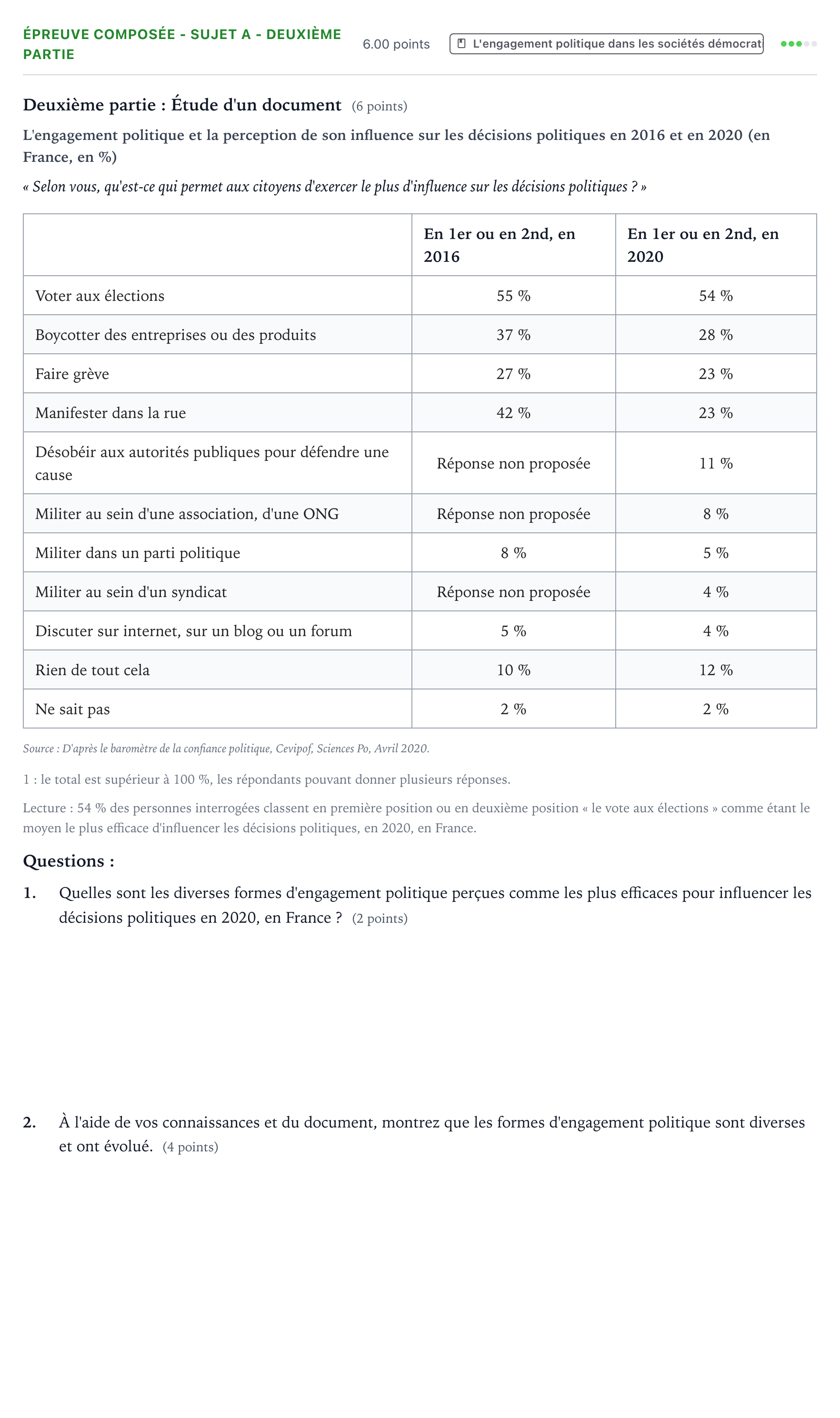 Énoncé: Épreuve composée - Sujet A - Deuxième partie · Bac Sciences Économiques et Sociales Polynésie 2021 (jour 2)