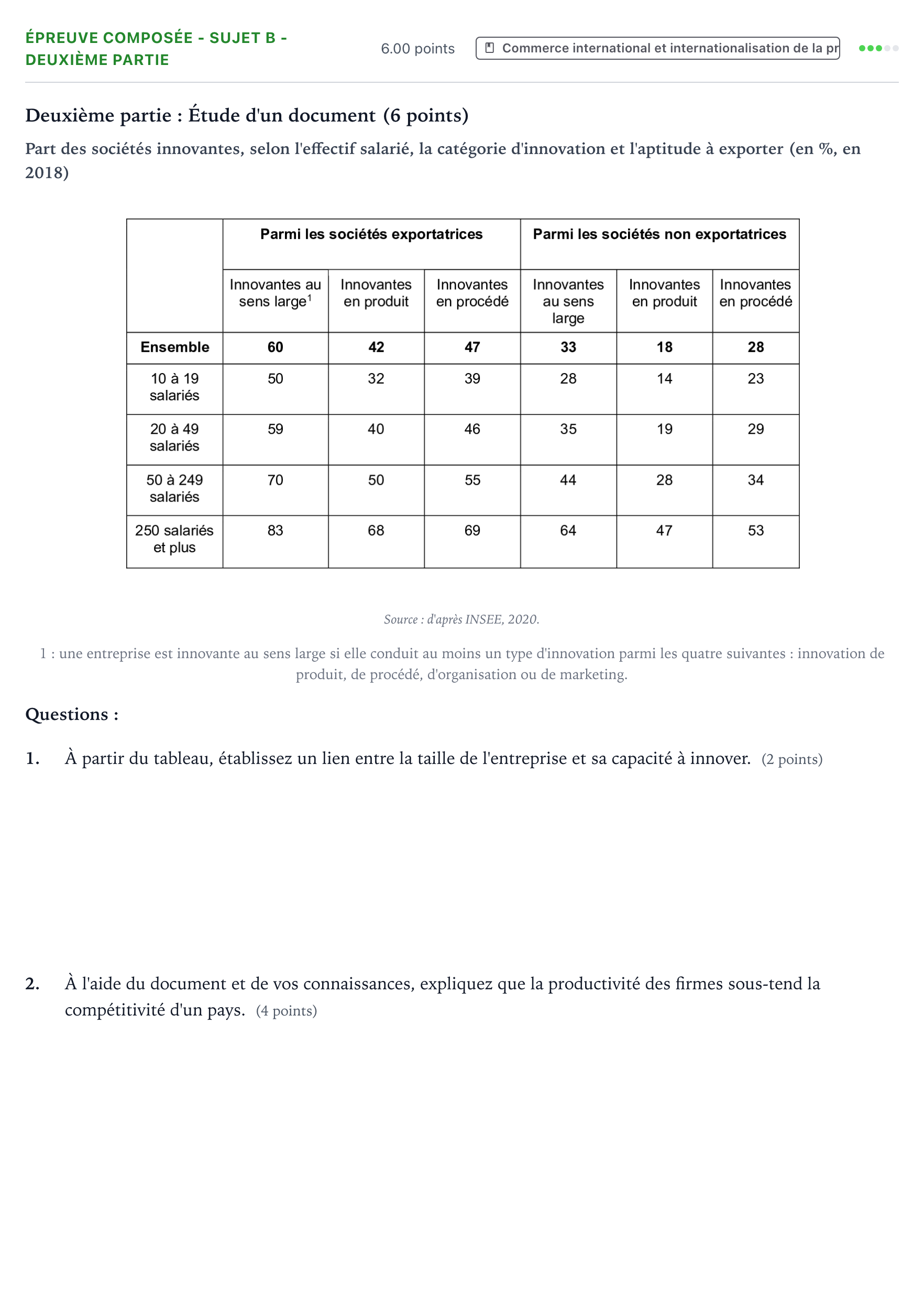 Énoncé: Épreuve composée - Sujet B - Deuxième partie · Bac Sciences Économiques et Sociales Polynésie 2021 (jour 2)