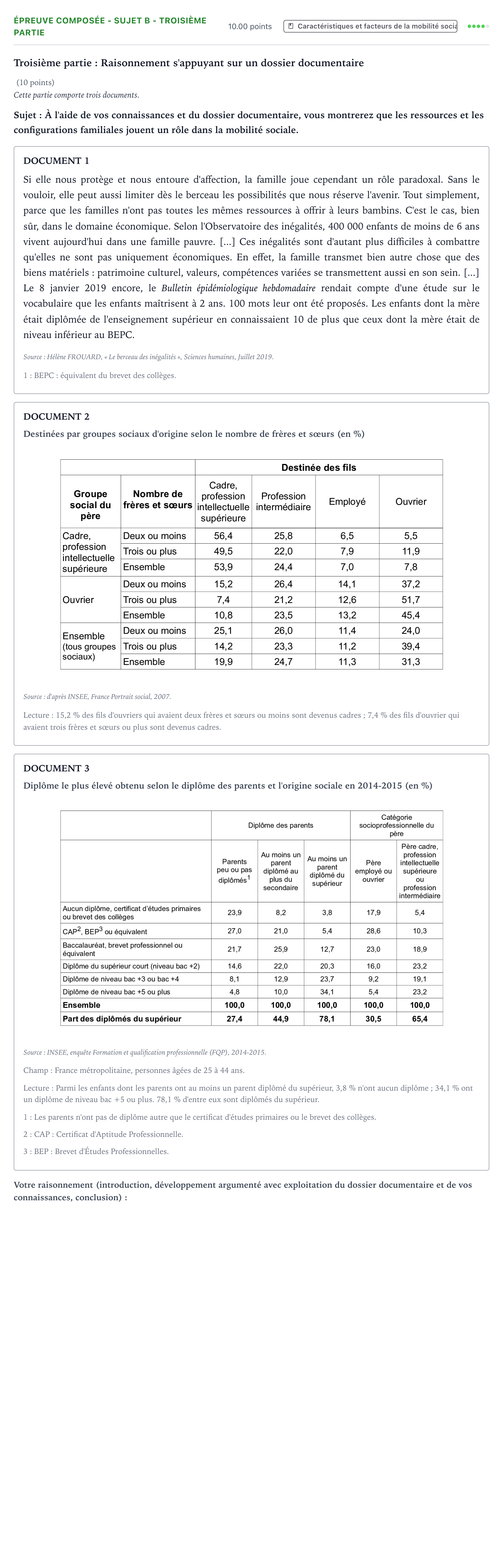 Énoncé: Épreuve composée - Sujet B - Troisième partie · Bac Sciences Économiques et Sociales Polynésie 2021 (jour 2)