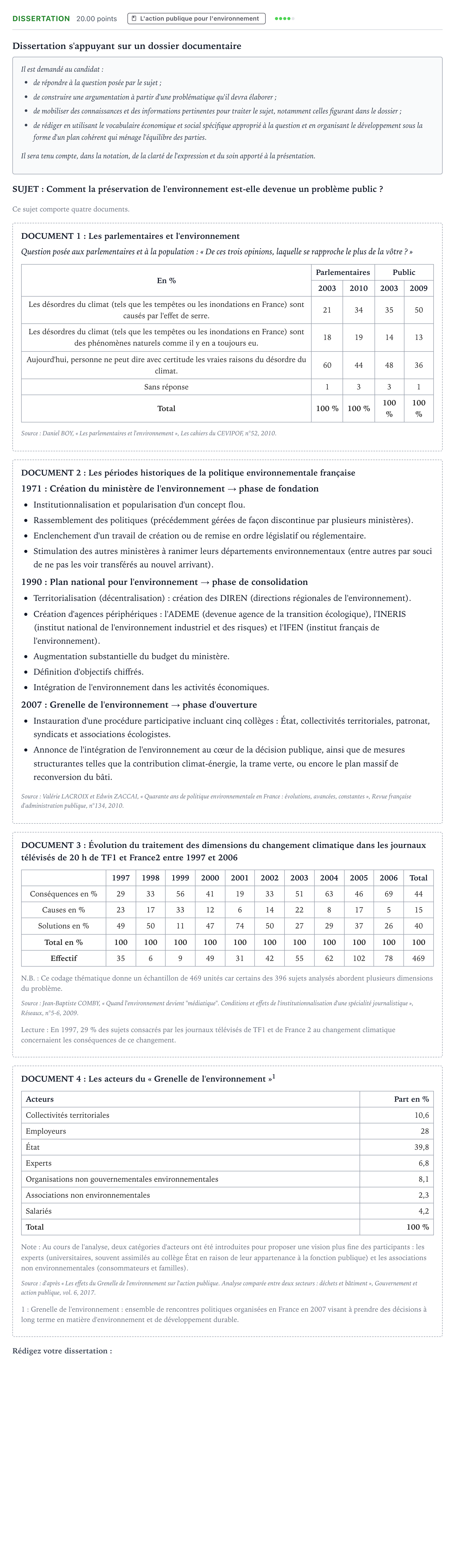 Énoncé: Dissertation · Bac Sciences Économiques et Sociales Sujets zéro et spécimens sujet 2021 (sujet 1)