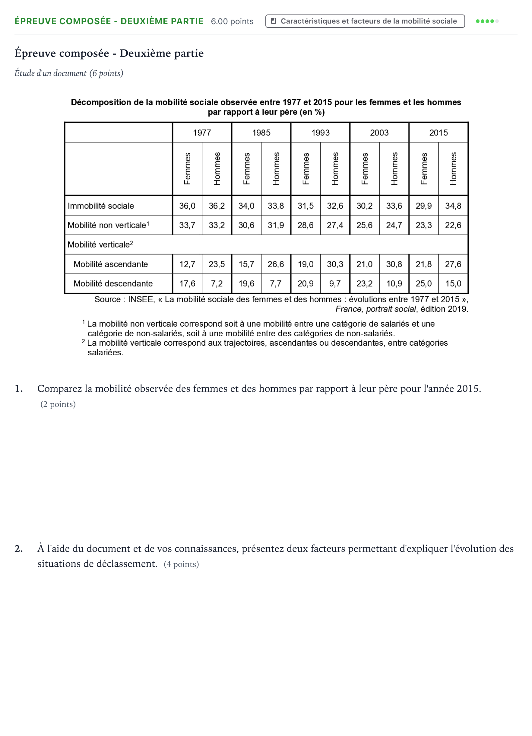 Énoncé: Épreuve composée - Deuxième partie · Bac Sciences Économiques et Sociales Sujets zéro et spécimens sujet 2021 (sujet 1)