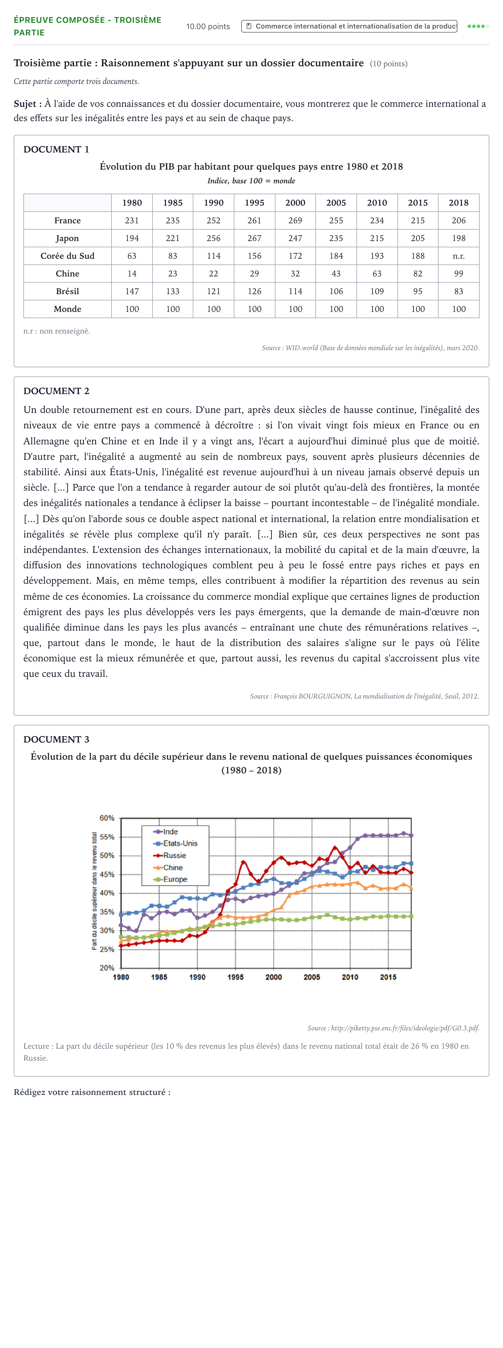 Énoncé: Épreuve composée - Troisième partie · Bac Sciences Économiques et Sociales Sujets zéro et spécimens sujet 2021 (sujet 1)