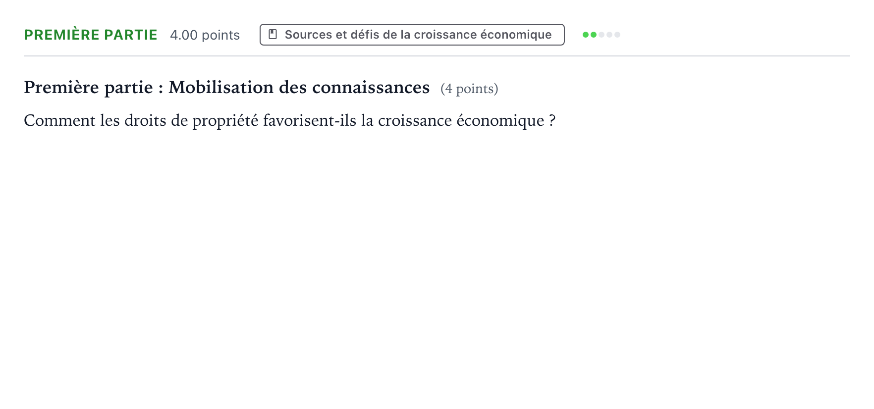 Énoncé: Exercice Première partie · Bac Sciences Économiques et Sociales Sujets zéro et spécimens sujet 2021 (sujet 2)